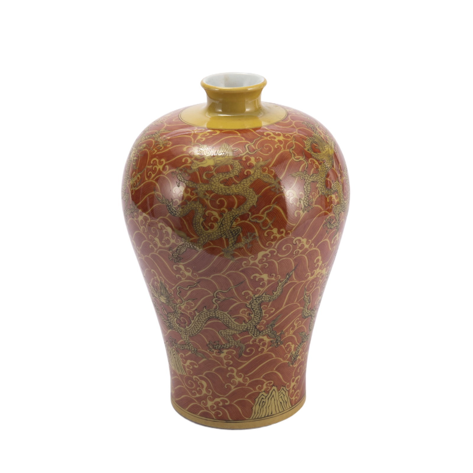 A YELLOW GROUND IRON RED GLAZE PORCELAIN DRAGON VASE,MING (1 of 11)