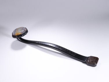 A Chinese Zitan Wood Ruyi Scepter with Agate Inlay