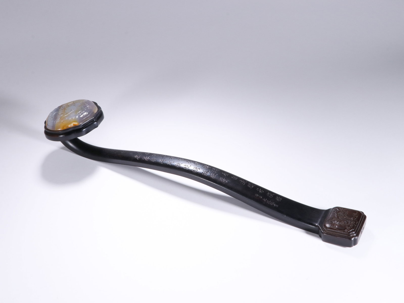 A Chinese Zitan Wood Ruyi Scepter with Agate Inlay (1 of 9)