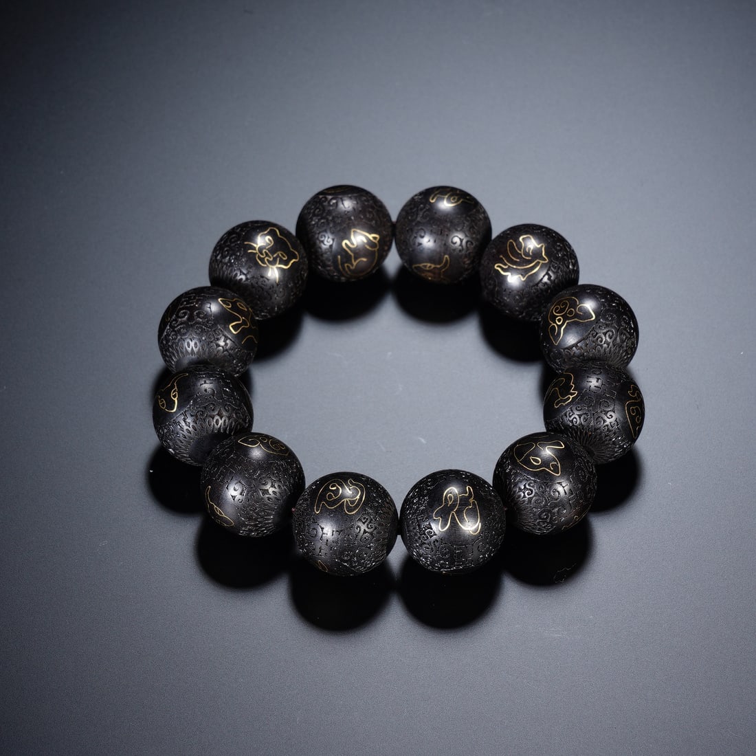 Chinese Agarwood Beaded Bracelet with Gold Inlay (1 of 6)
