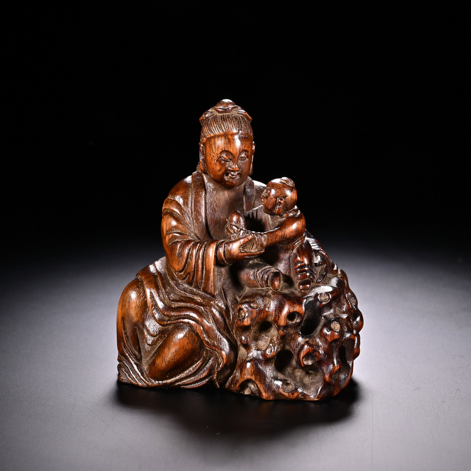 A Chinese Boxwood Carving of Mother and Child (1 of 9)