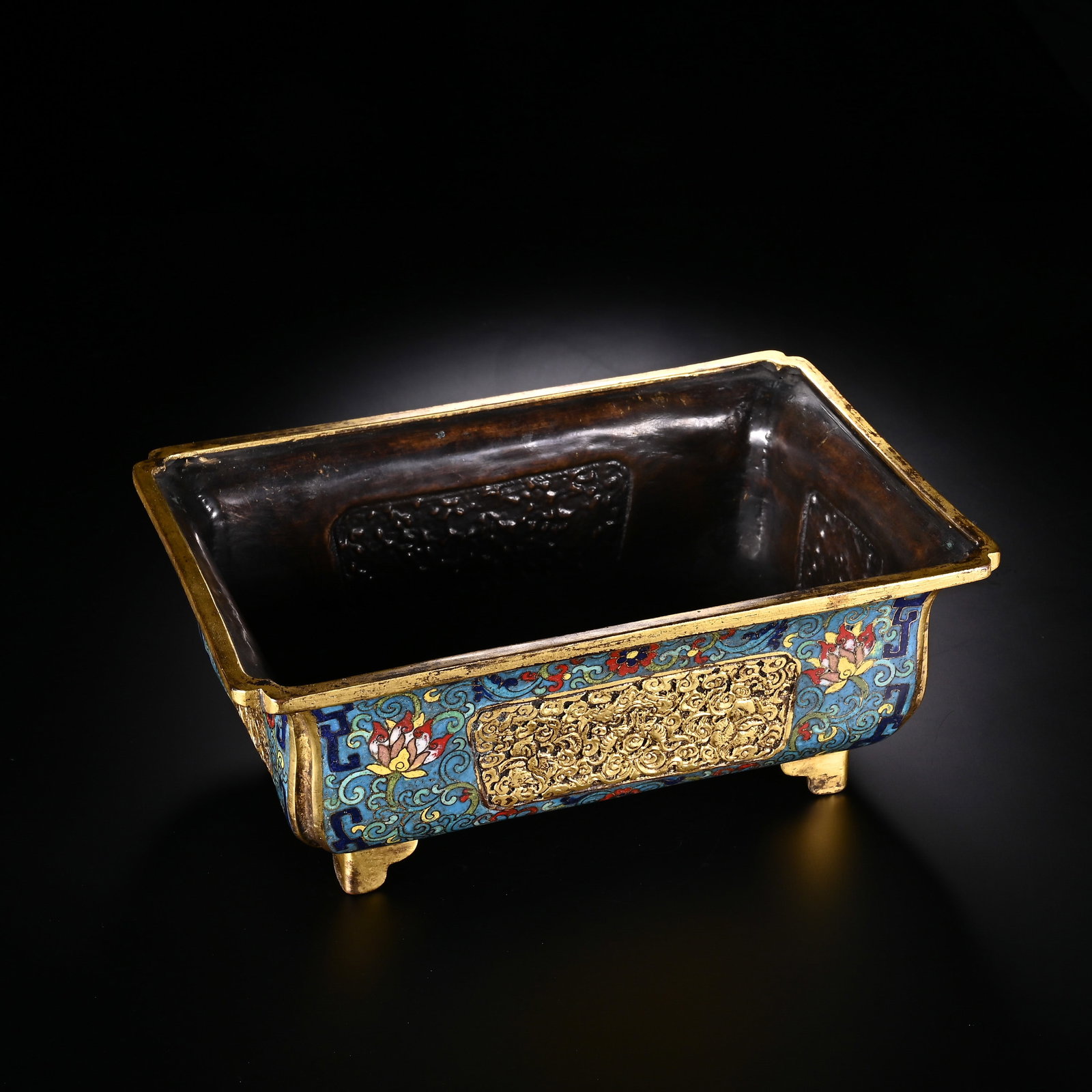 A Chinese Gilt-Bronze Cloisonné Enamel Floral Rectangular Planter (1 of 9)