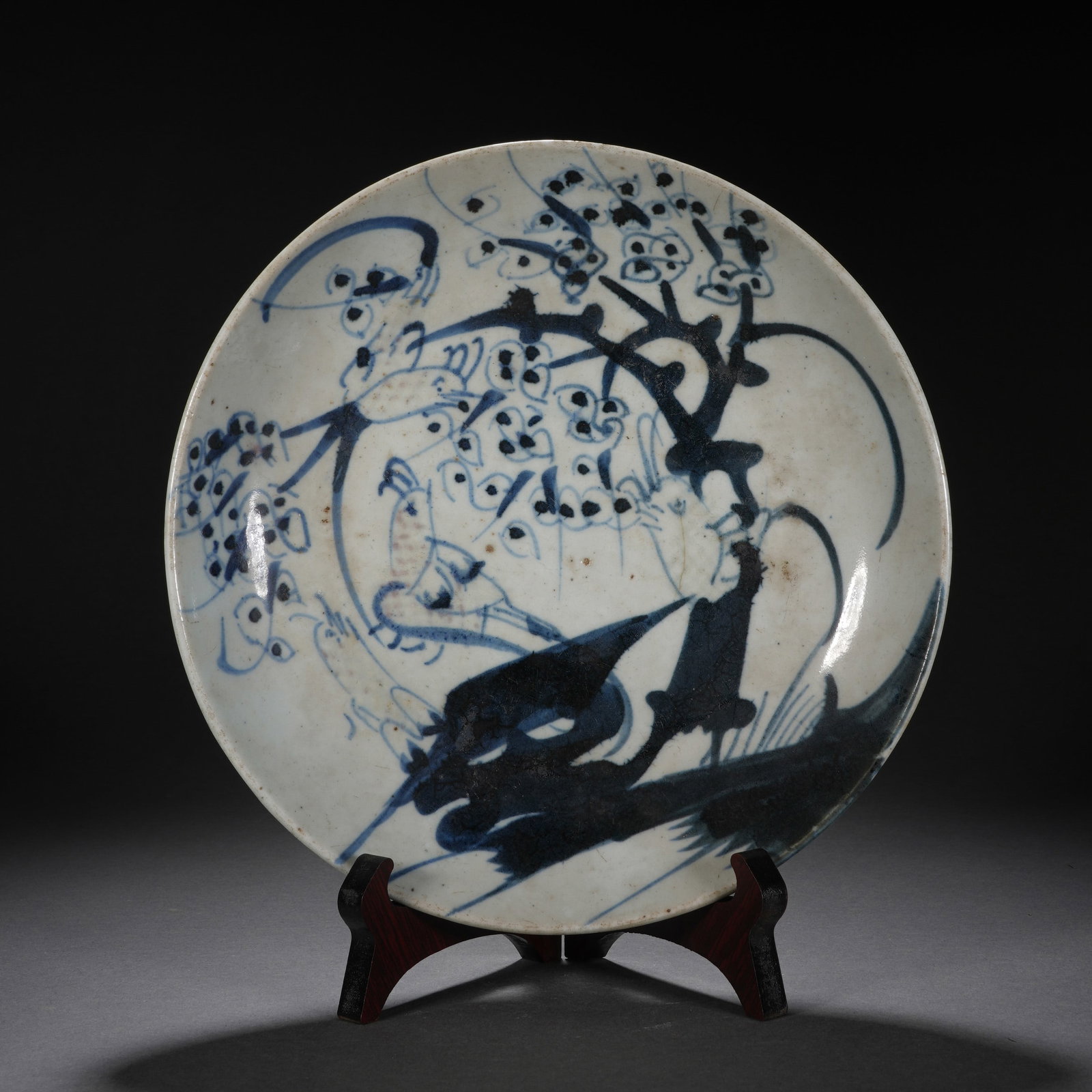 Chinese Blue and White "Magpie and Plum" Plate (1 of 8)