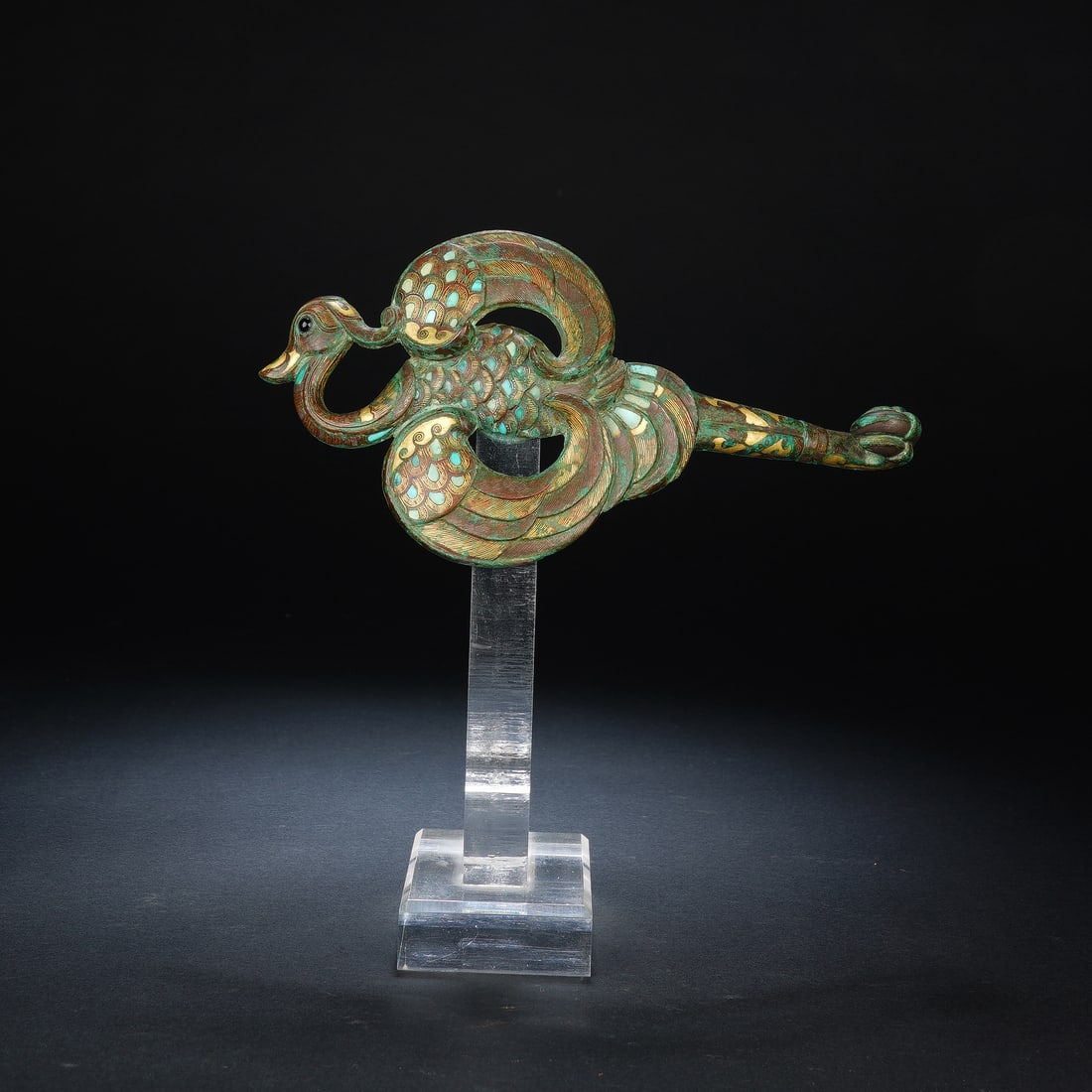 Chinese Gold and Turquoise-Inlaid Bronze Belt Hook (1 of 9)