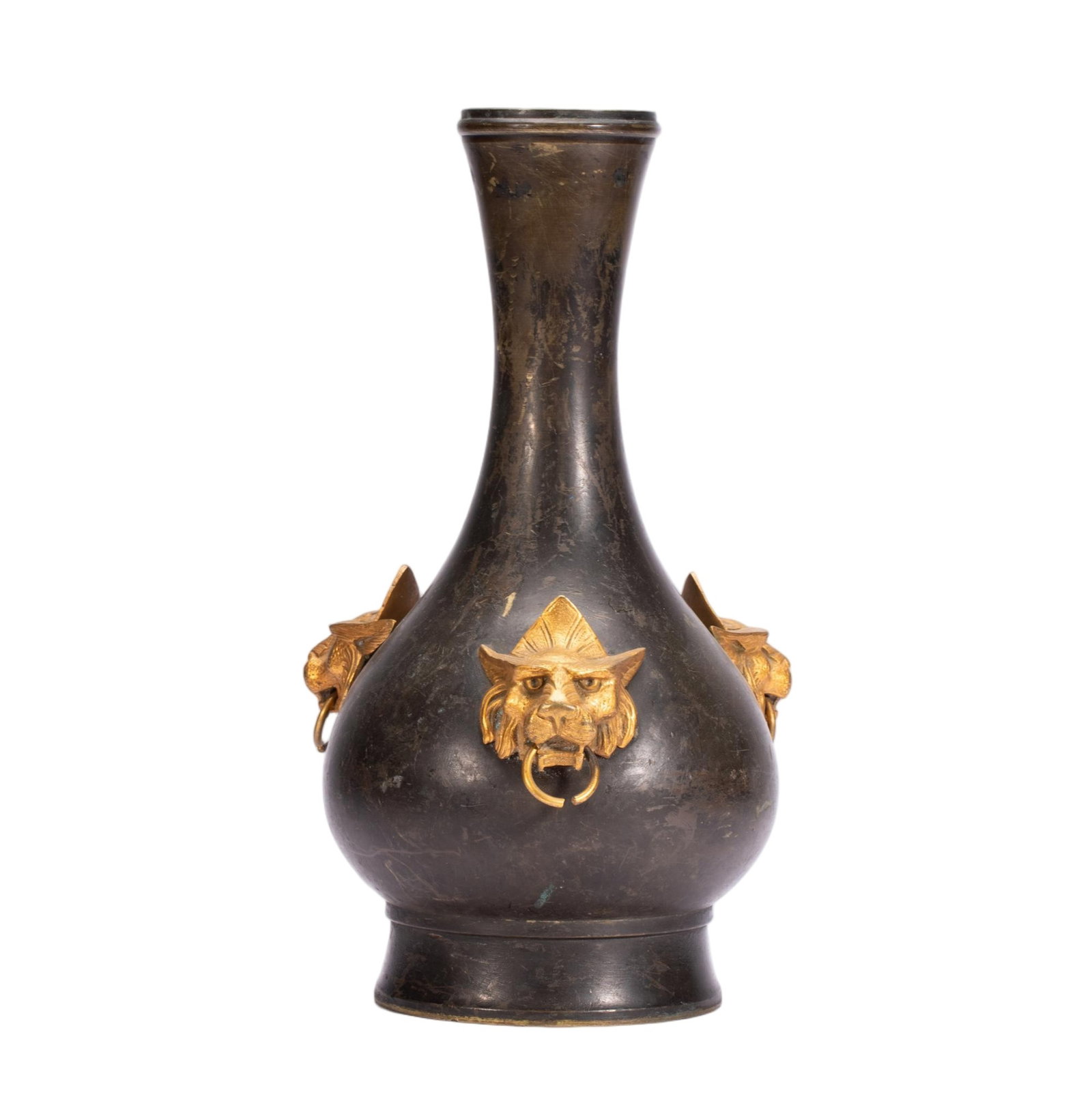 Chinese Bronze Vase with Gilt Lion Head Appliqu (1 of 10)
