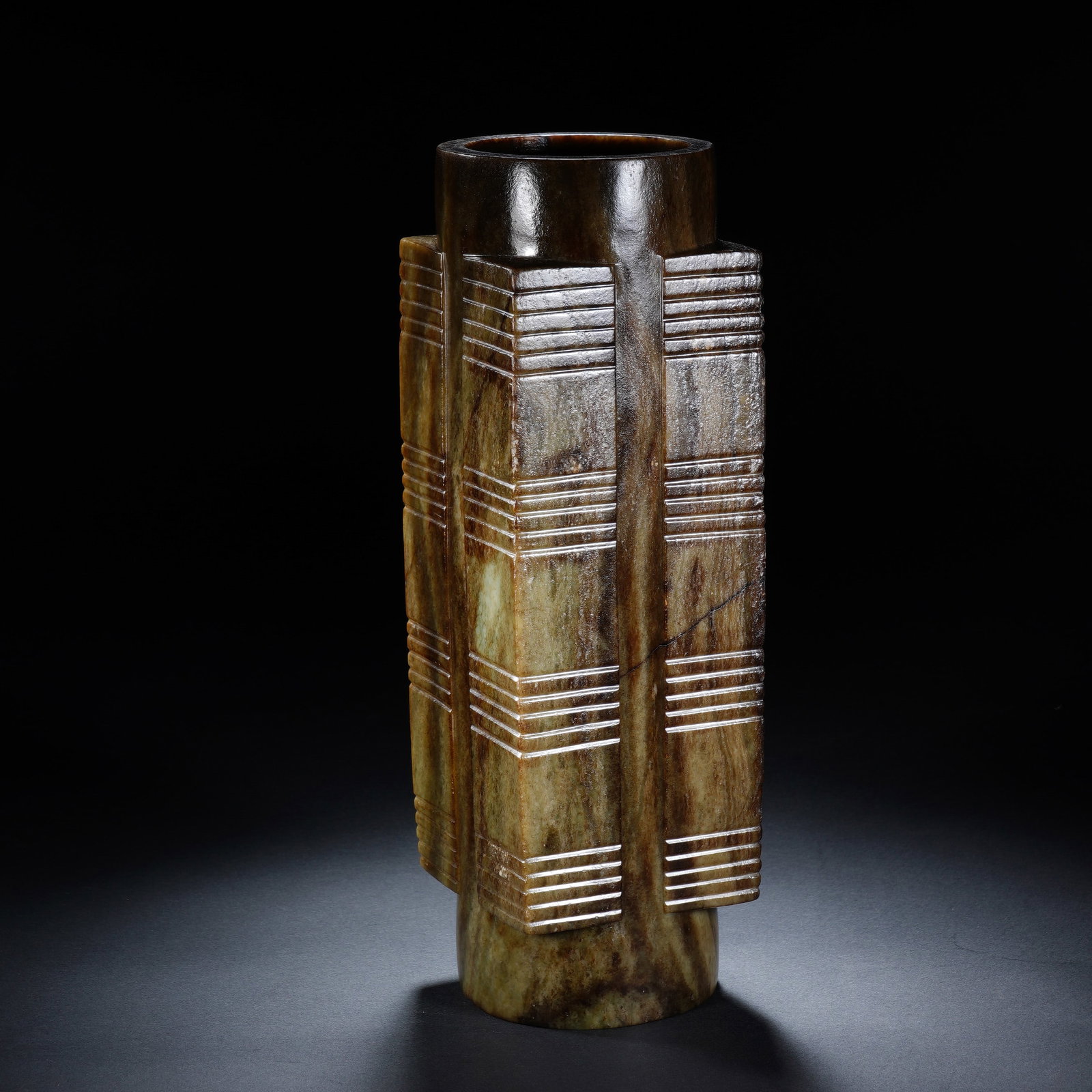 A CHINESE ARCHAIC CARVED JADE CONG (1 of 10)