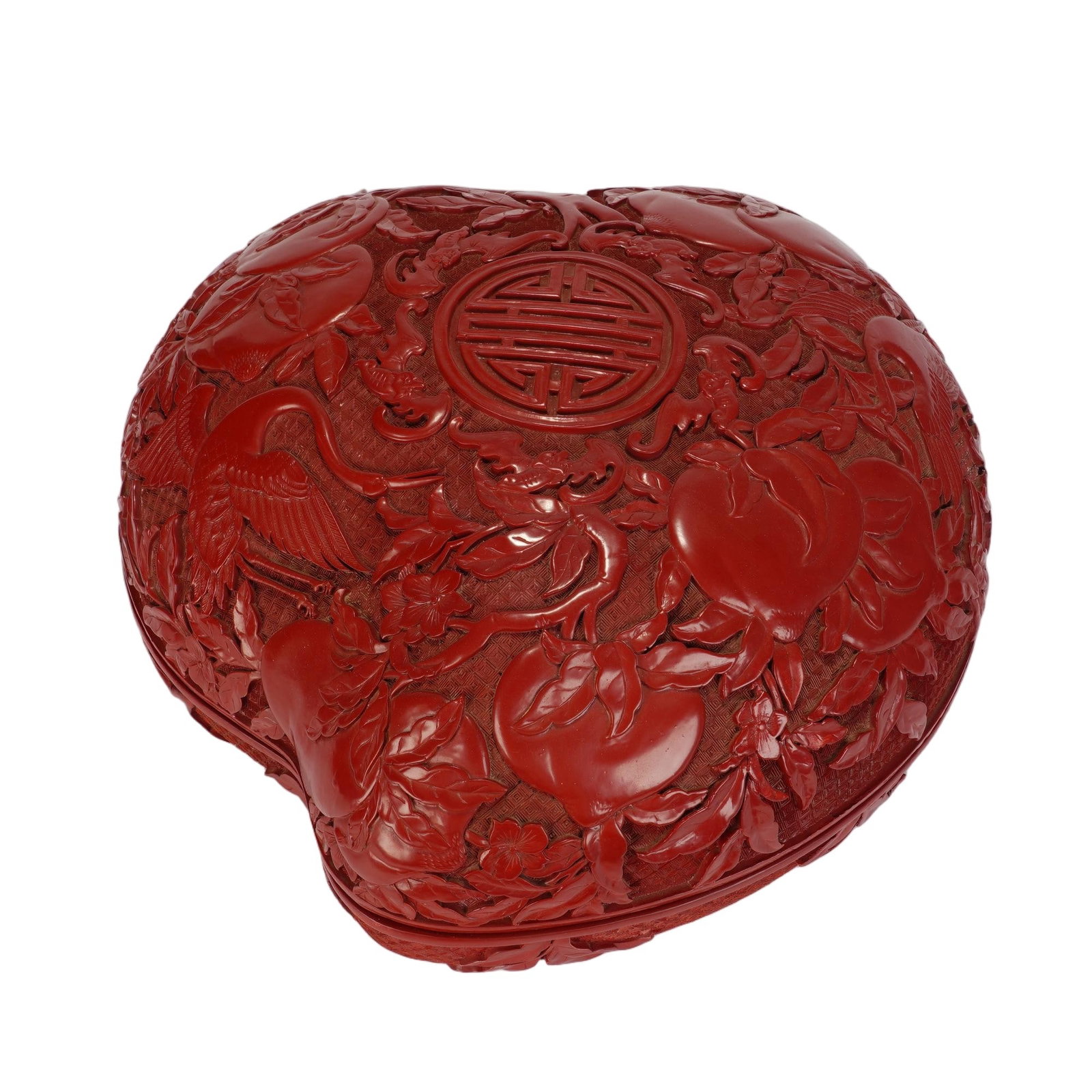 A CHINESE CARVED CINNABAR LACQUER PEACH BOX (1 of 7)