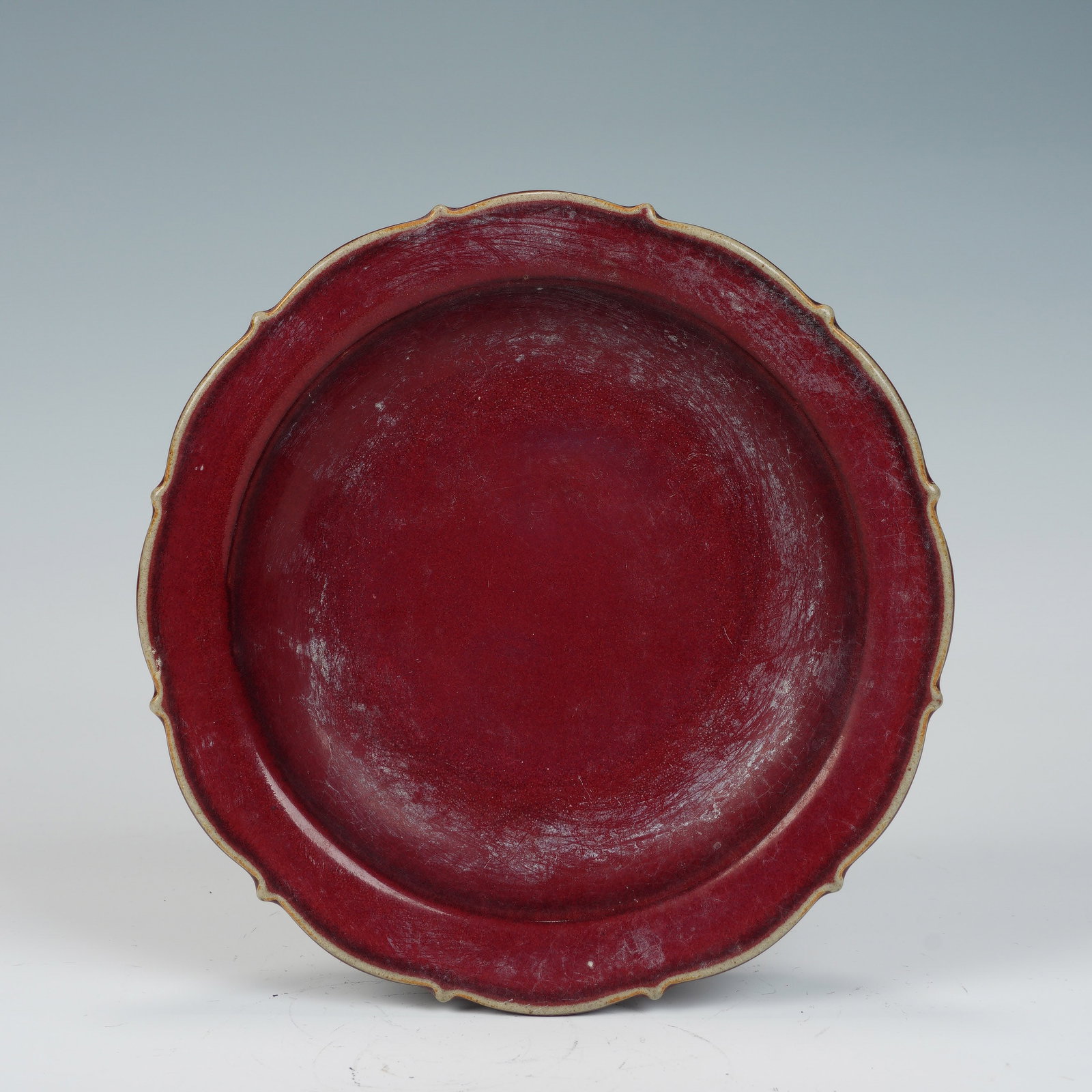 A CHINESE RED GLAZE BEGONIA-FORM DISH (1 of 7)