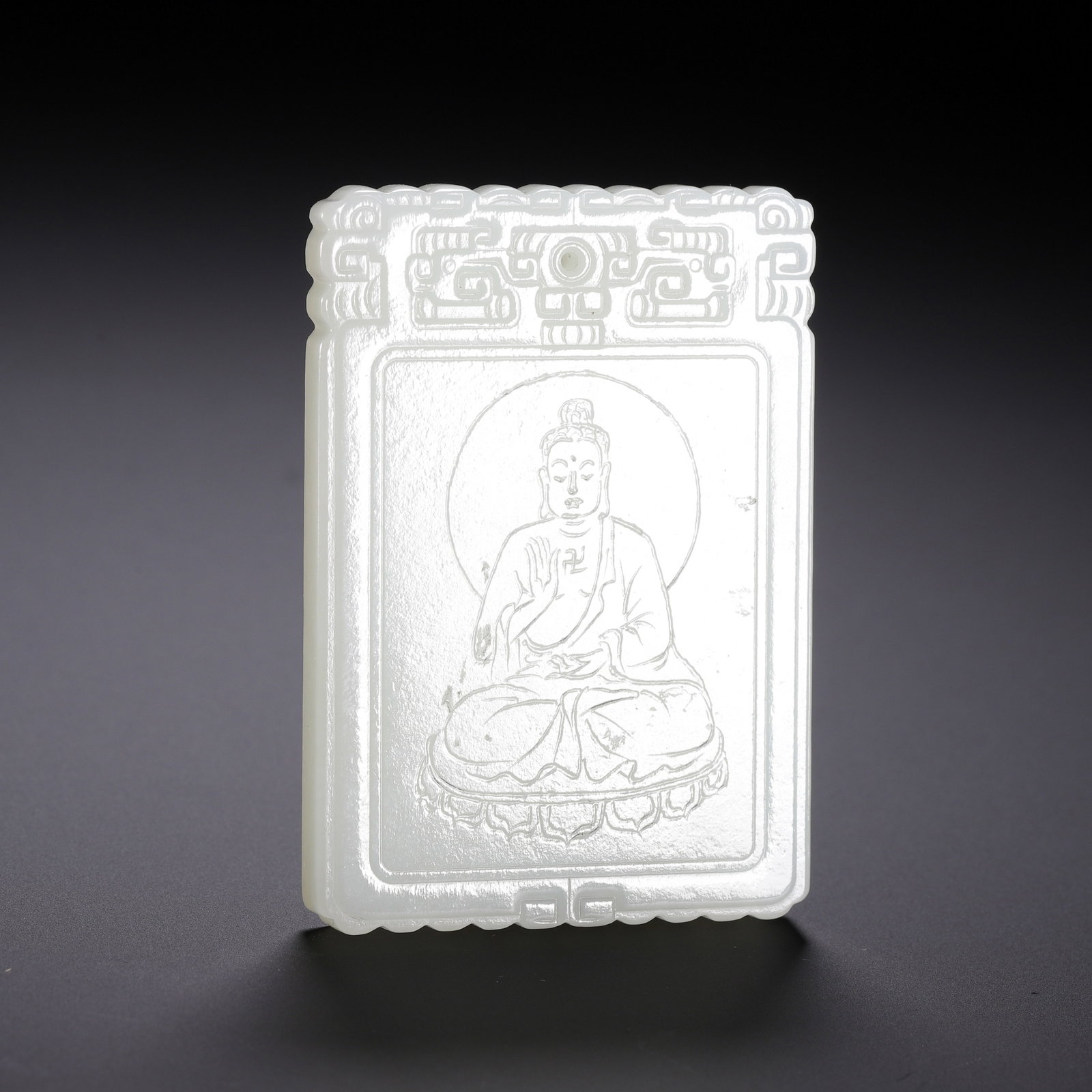 A CHINESE WHITE NEPHRITE SHAKYAMUNI BUDDHA PLAQUE (1 of 9)