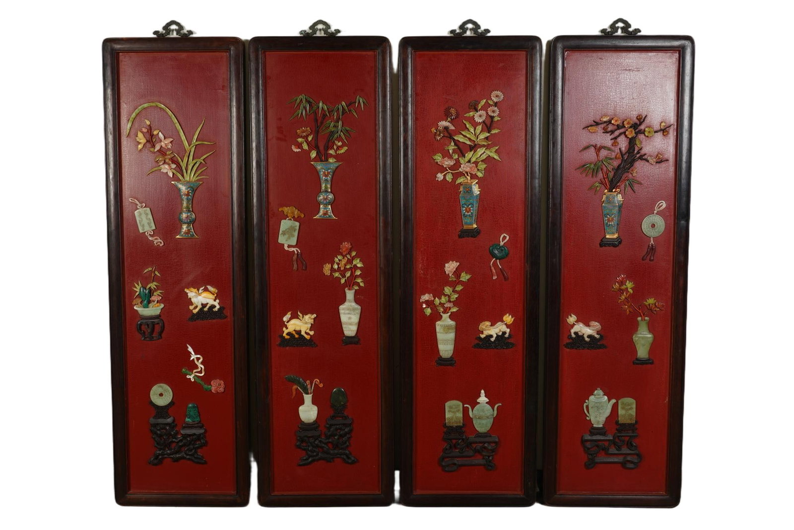 A SET OF FOUR CHINESE PRECIOUS INLAY PANELS (1 of 6)