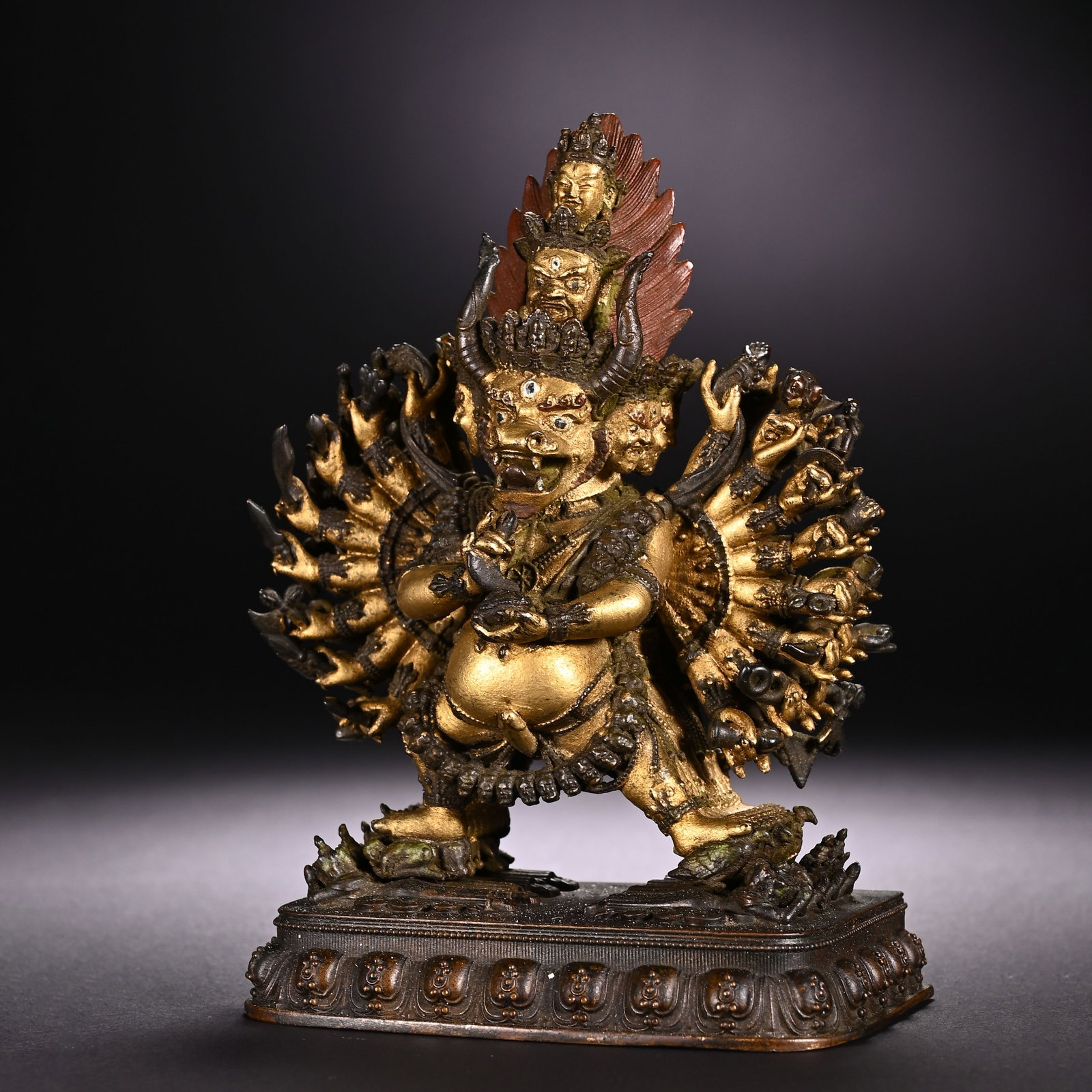 A CHINESE PARTIALLY GILT BRONZE YAMANTAKA STATUE (1 of 8)