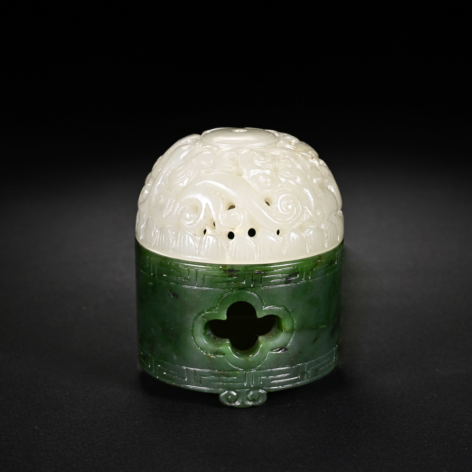 A CHINESE HETIAN JADE INCENSE BURNER WITH DUAL-TONE JADE (1 of 8)