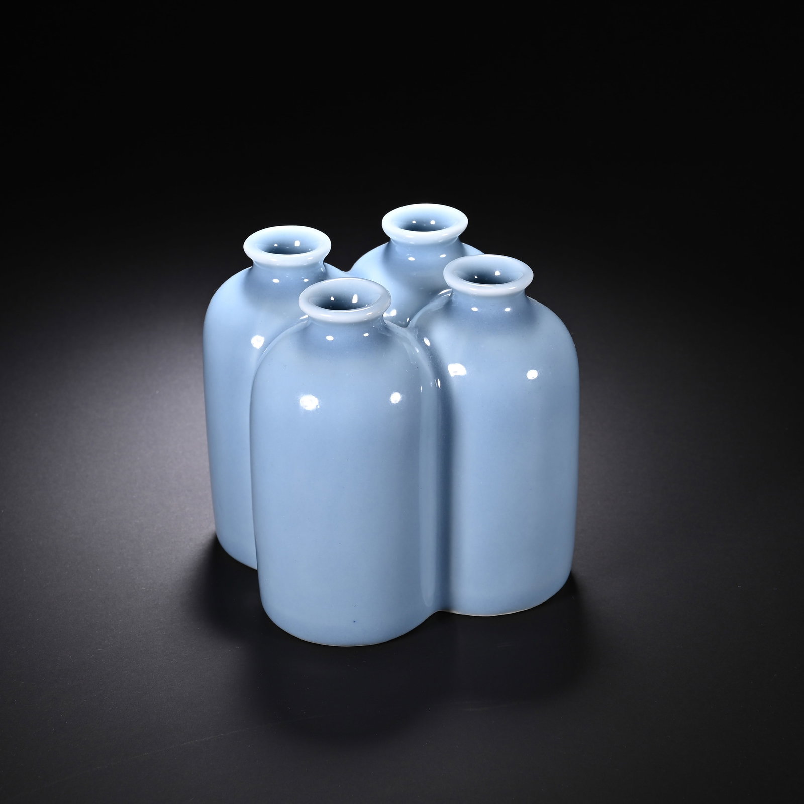A CHINESE CLAIR-DE-LUNE GLAZED QUADRUPLE VASE (1 of 6)
