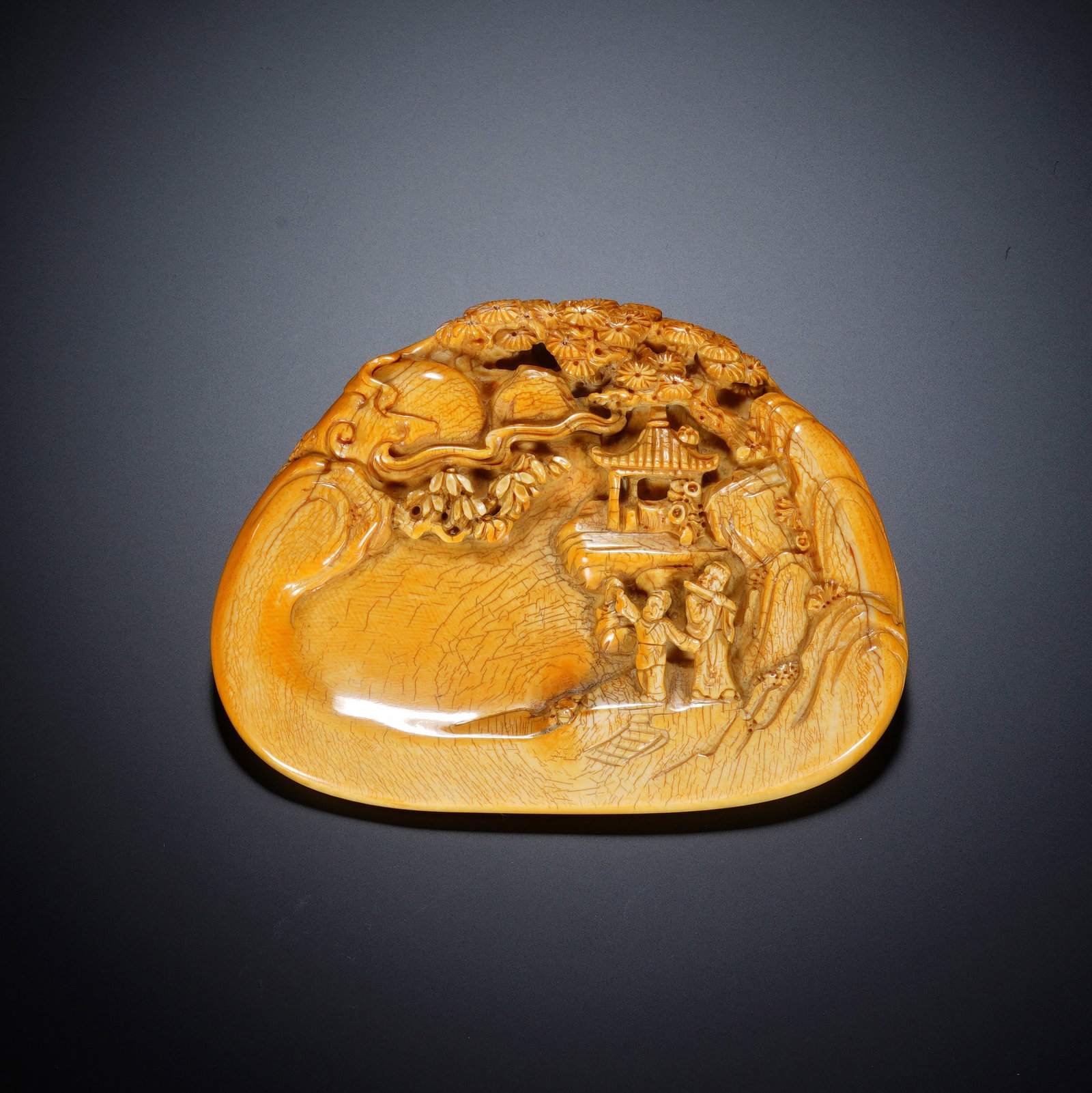 A CHINESE RELIEF-CARVED LANDSCAPE INK STONE (1 of 7)