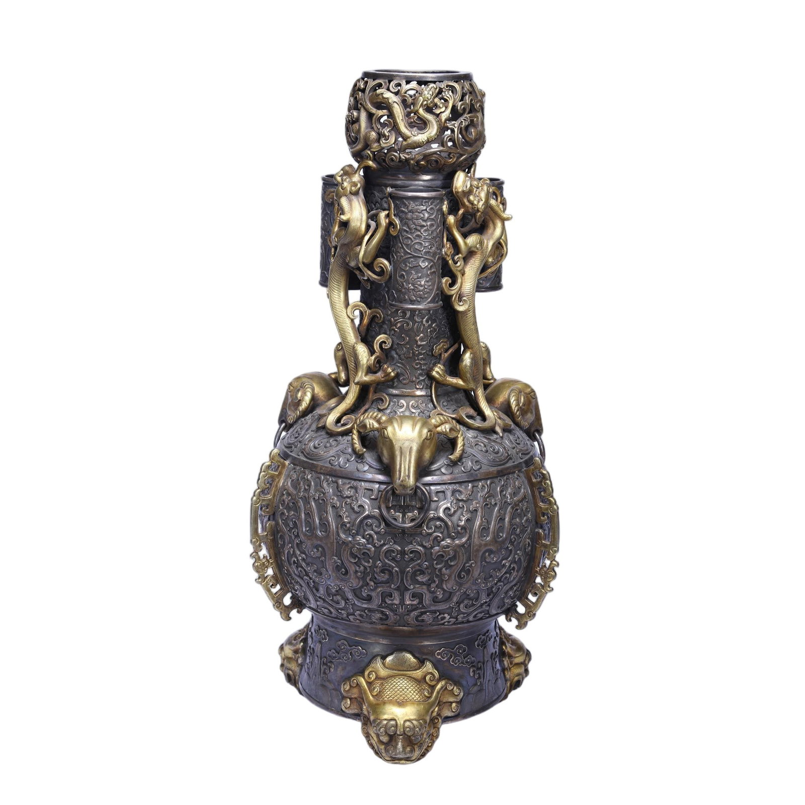 A CHINESE PARTIALLY GILT SILVER VASE (1 of 9)