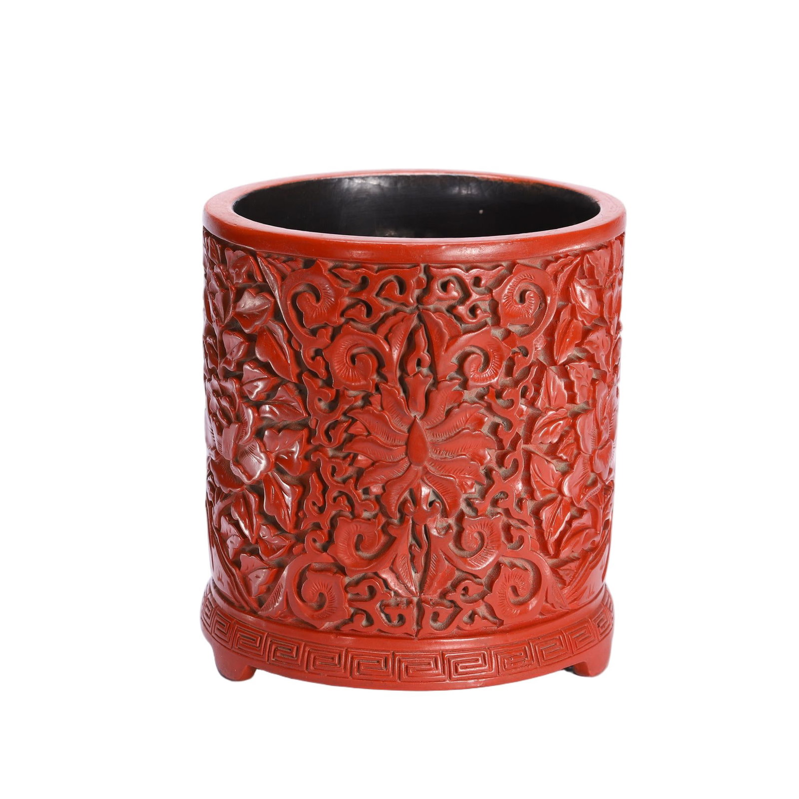 A CHINESE CARVED RED LACQUER BRUSH POT (1 of 9)