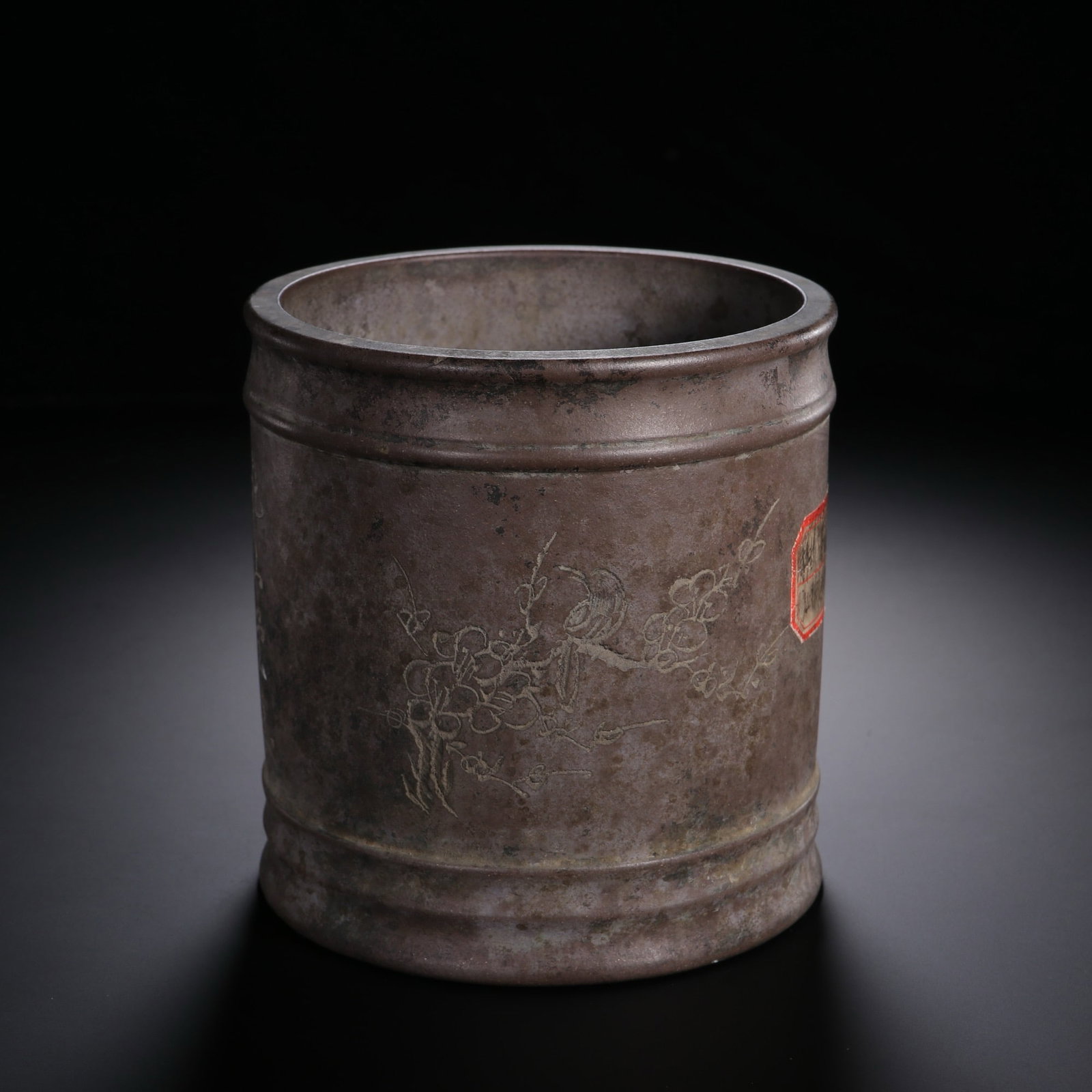A CHINESE ZISHA CARVED BRUSH POT (1 of 9)