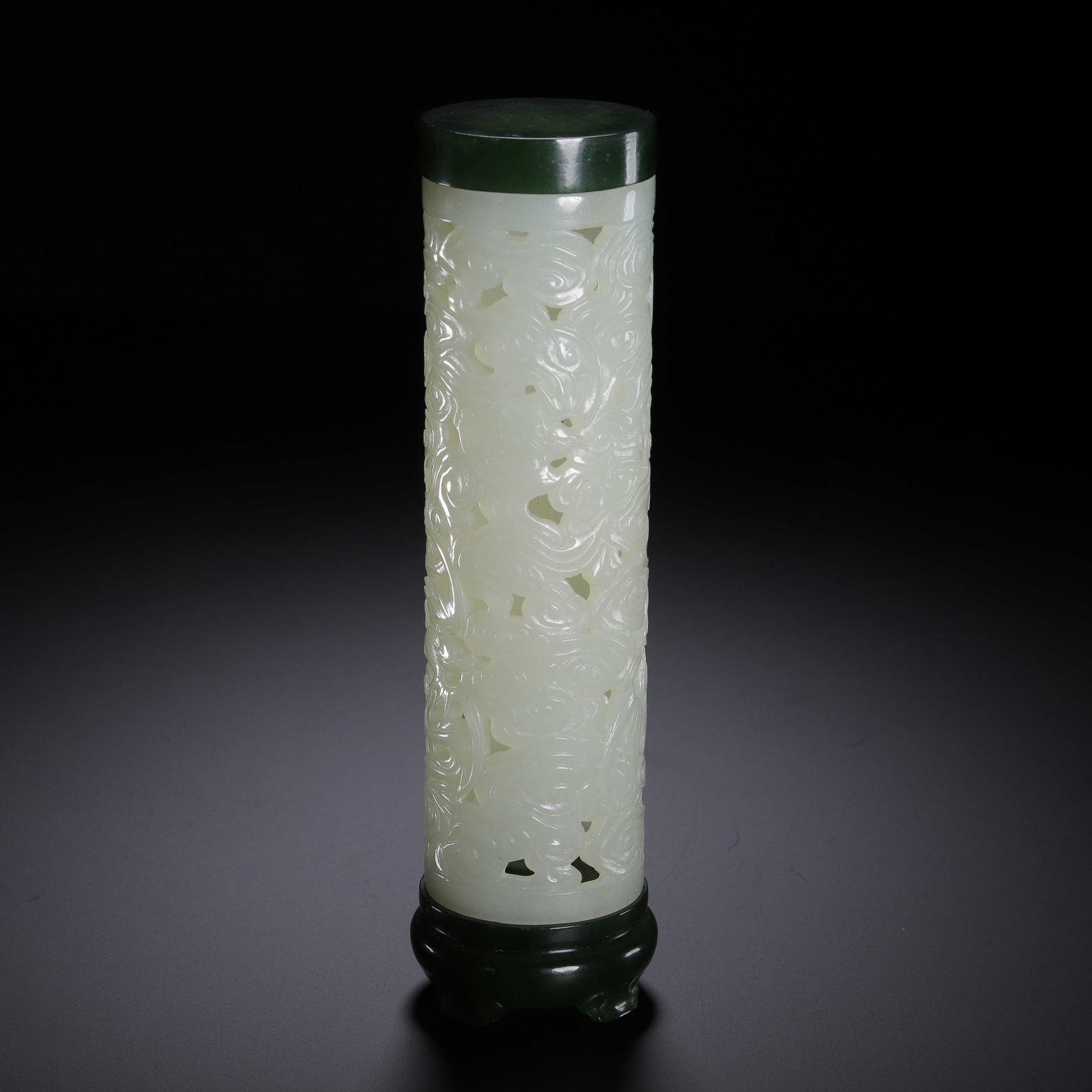 A CHINESE HETIAN JADE RETICULATED INCENSE TUBE (1 of 9)