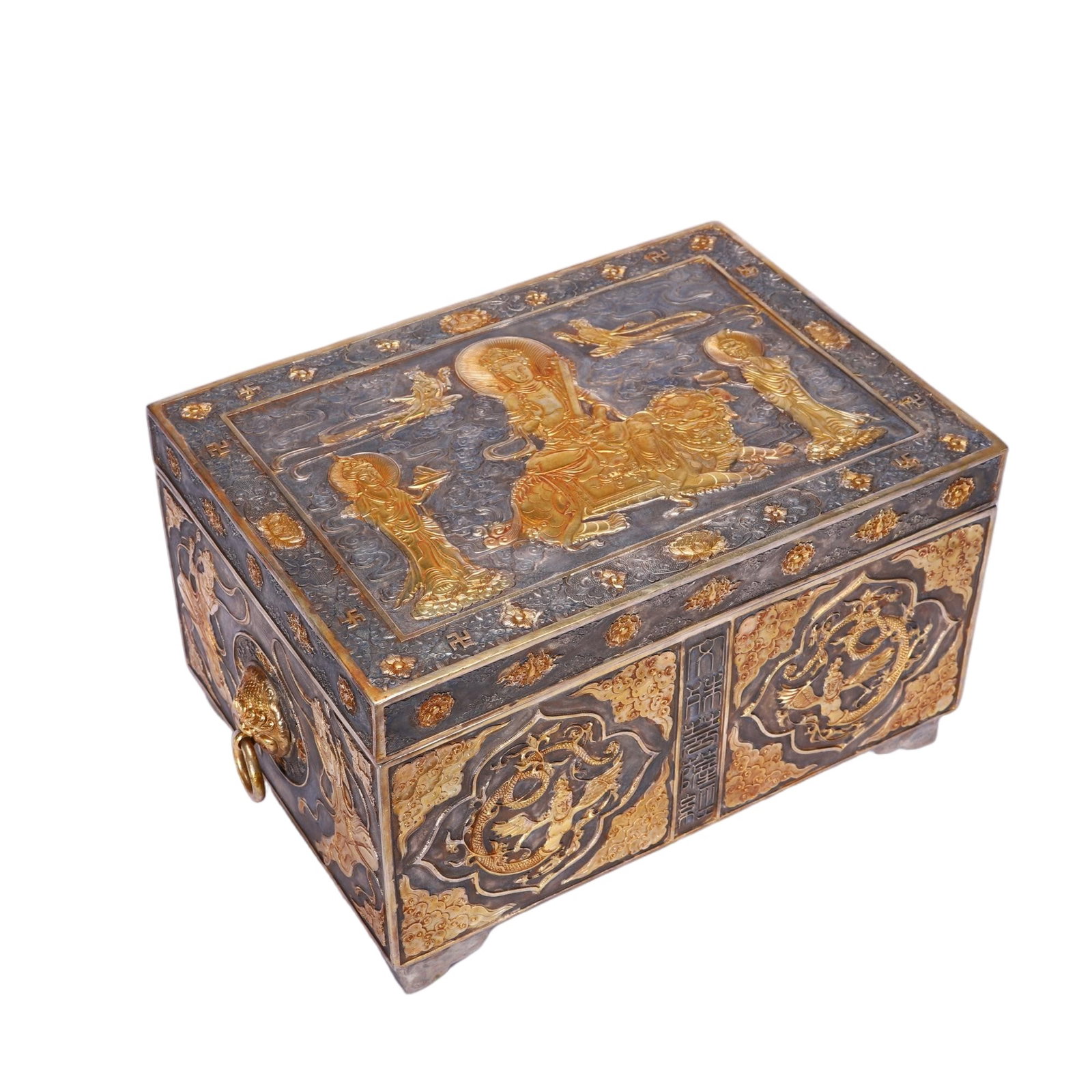 A CHINESE GILT COPPER SUTRA STORAGE BOX (1 of 8)