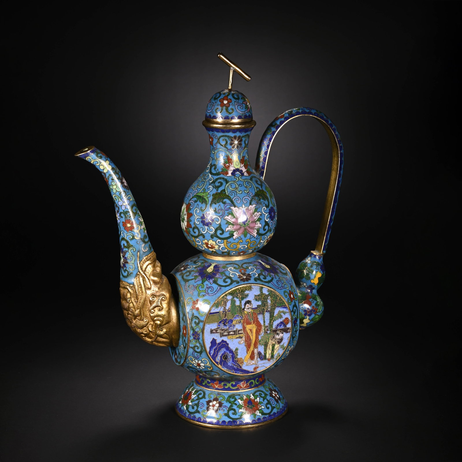 A CHINESE GILT BRONZE CLOISONNE DOUBLE GOURD EWER (1 of 10)