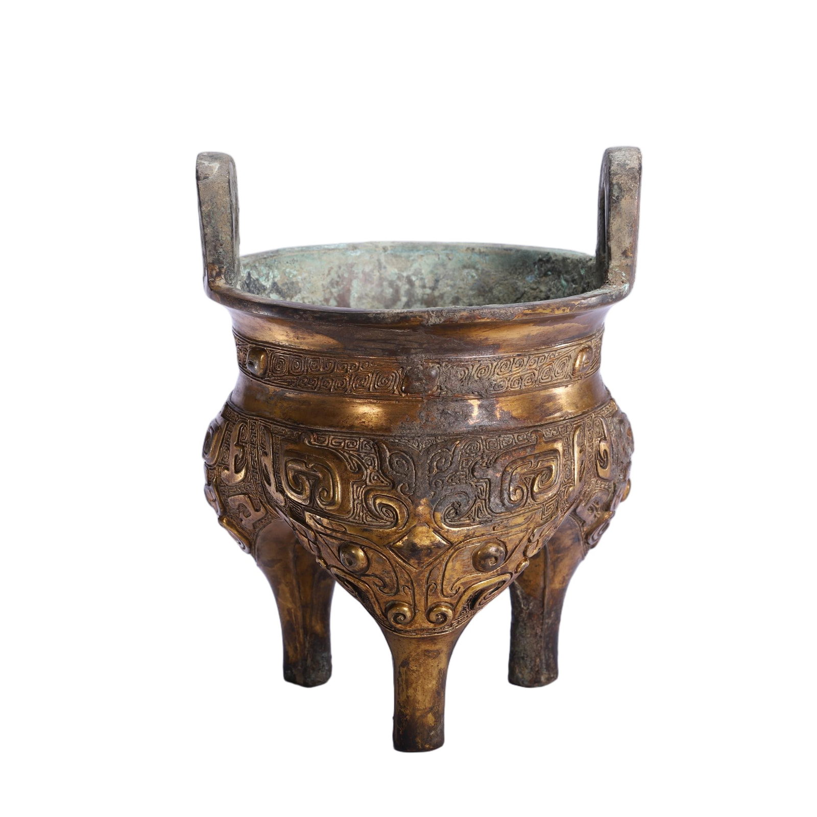 A CHINESE GILT BRONZE TRIPOD CENSER (1 of 9)