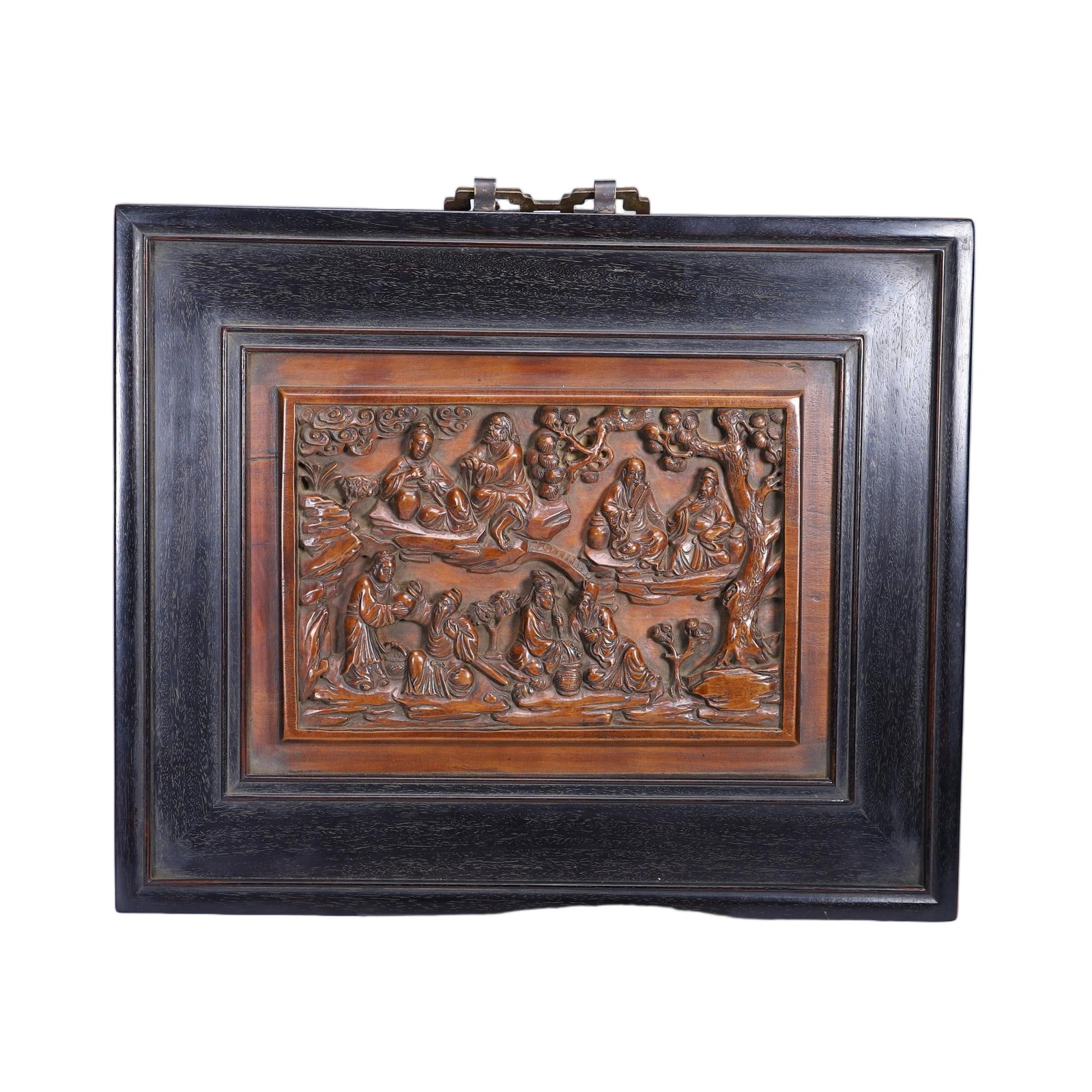 A CHINESE ZITAN FRAMED SANDALWOOD WALL PLAQUE (1 of 9)