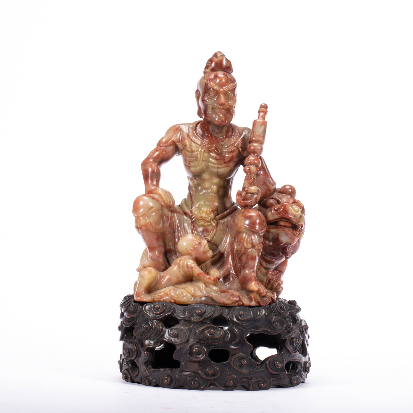 A CHINESE SHOUSHAN STONE CARVED GUARDIAN LUOHAN FIGURE GROUP (1 of 11)