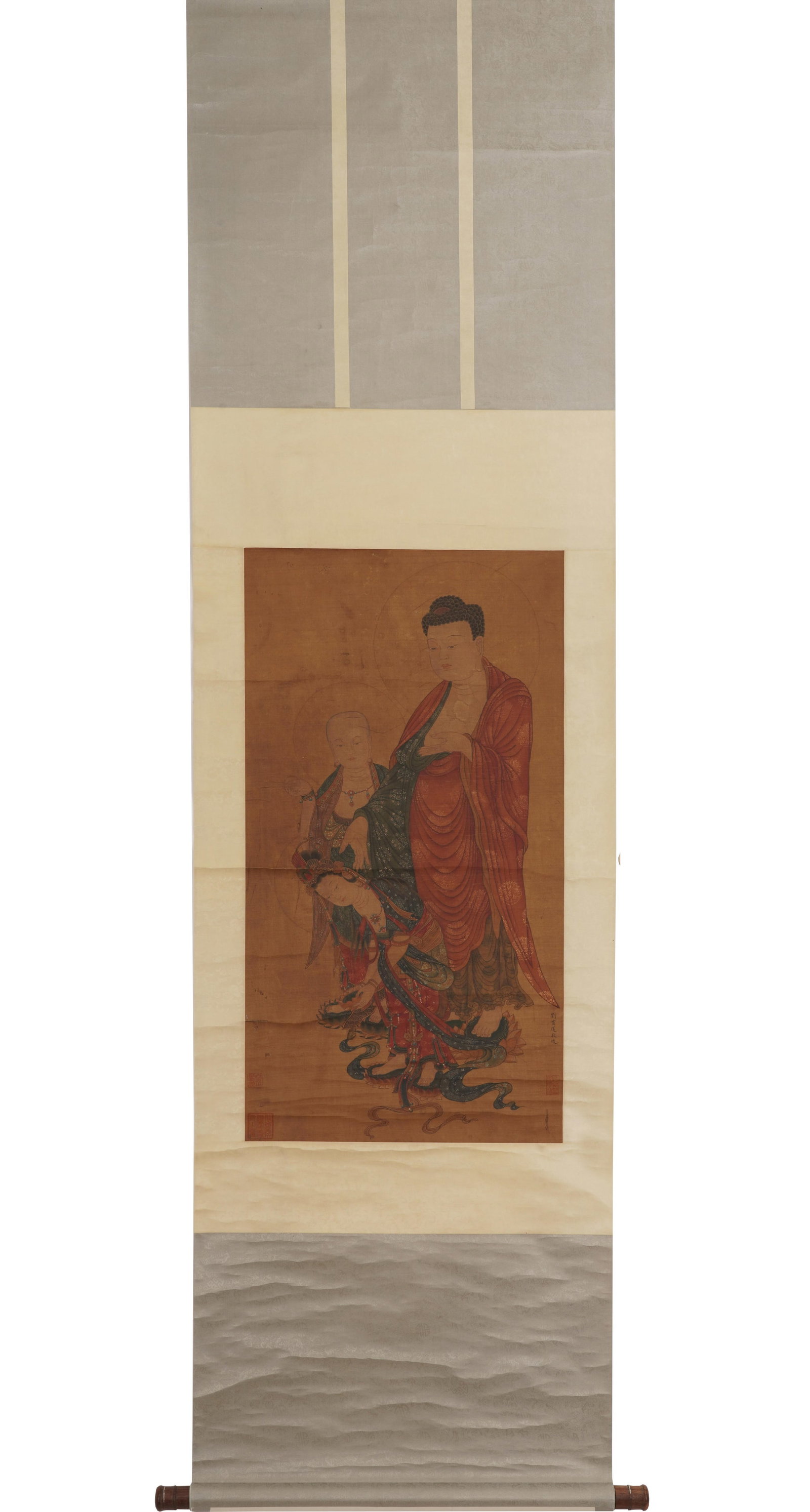 A CHINESE PAINTING OF BUDDHA AND ATTENDANTS, SIGNED LIU GUANDAO - 2