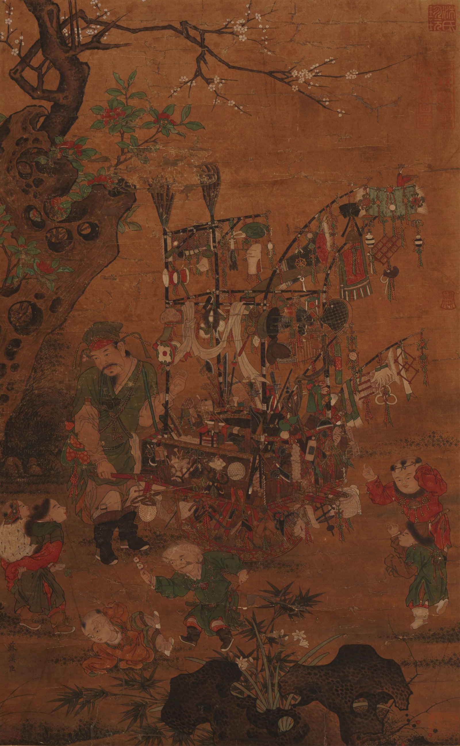 A CHINESE PAINTING OF PEDDLER AND CHILDREN, SIGNED SU HANCHEN (1 of 9)