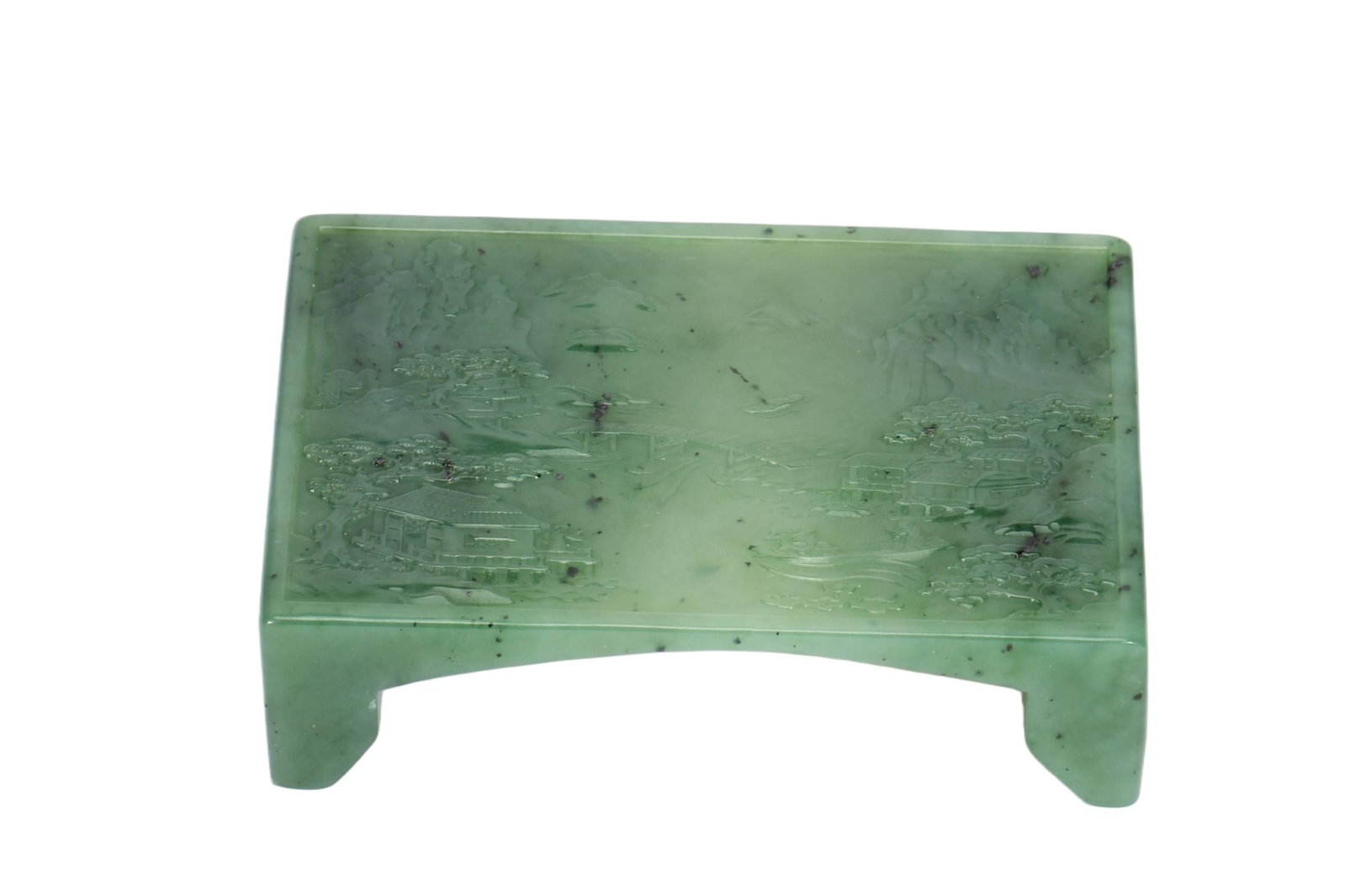 A CHINESE SPINACH GREEN JASPER LANDSCAPE INK REST (1 of 8)