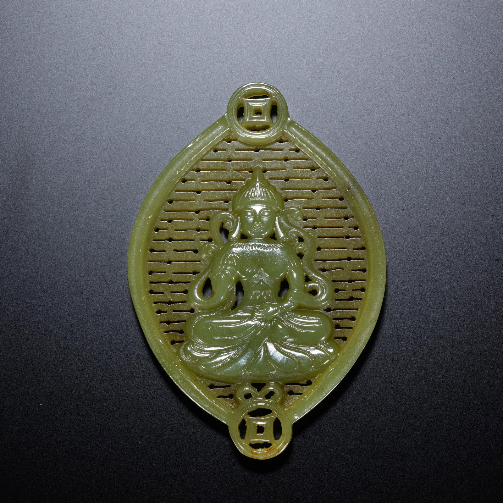 A CHINESE OPENWORK YELLOW JADE GUANYIN PLAQUE (1 of 7)