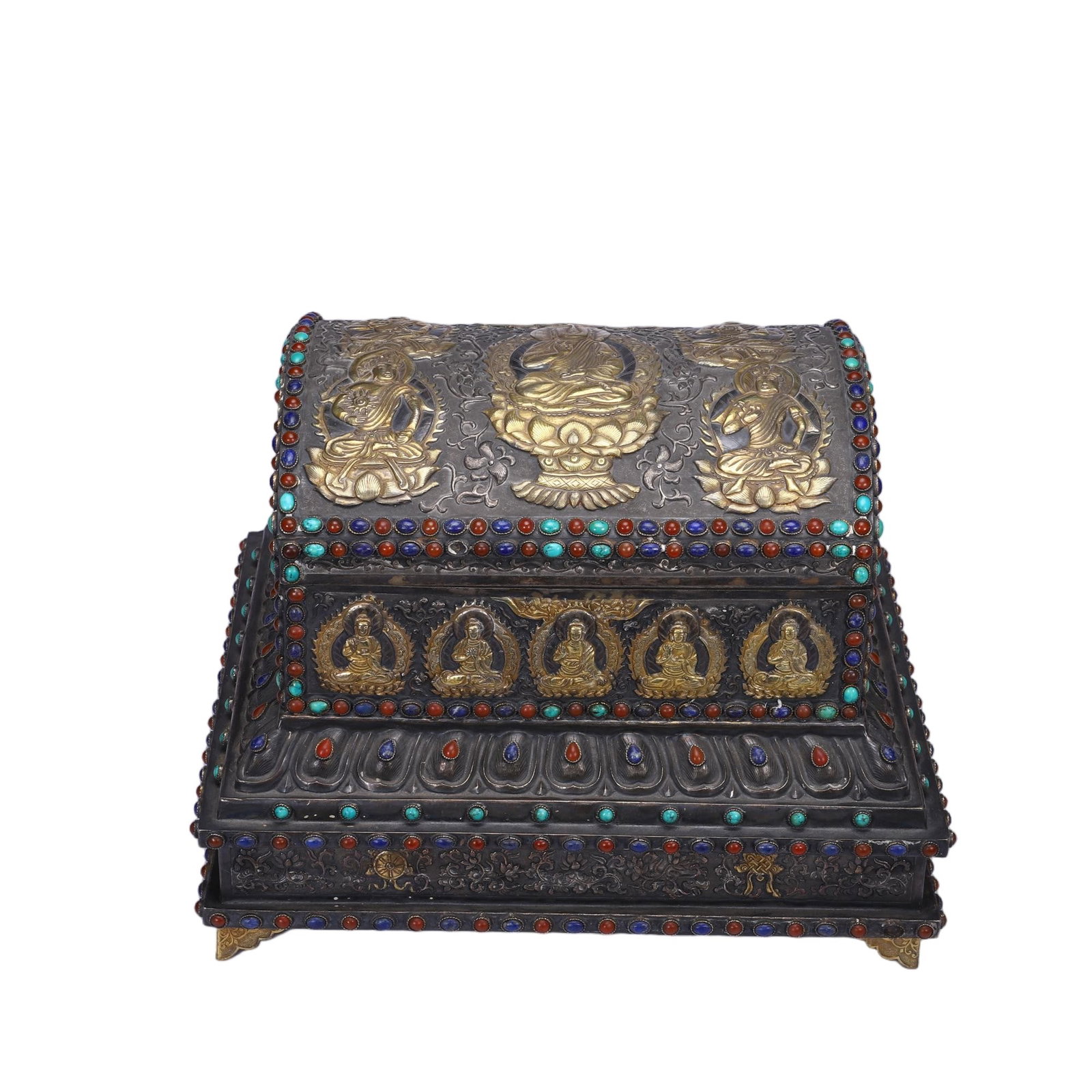 A CHINESE GILT SILVER BUDDHIST SCRIPTURE CASKET (1 of 9)