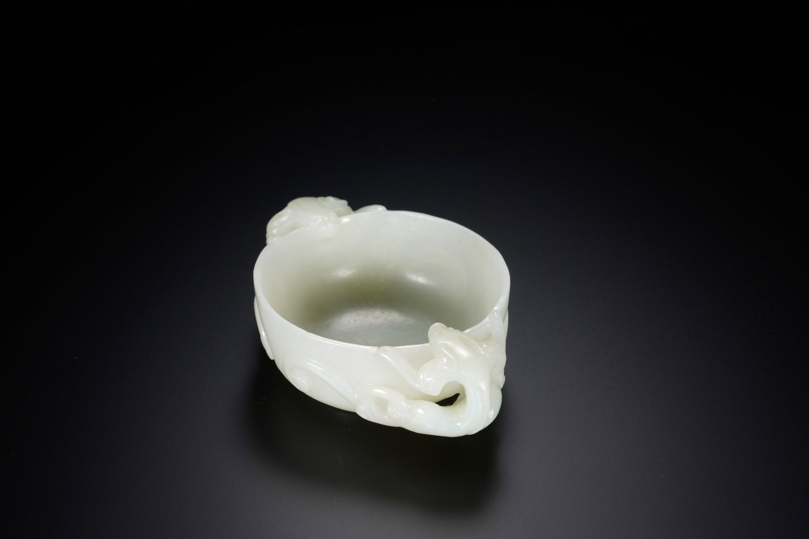 A CHINESE WHITE JADE CUP WITH TWIN CHILONG HANDLES - 6