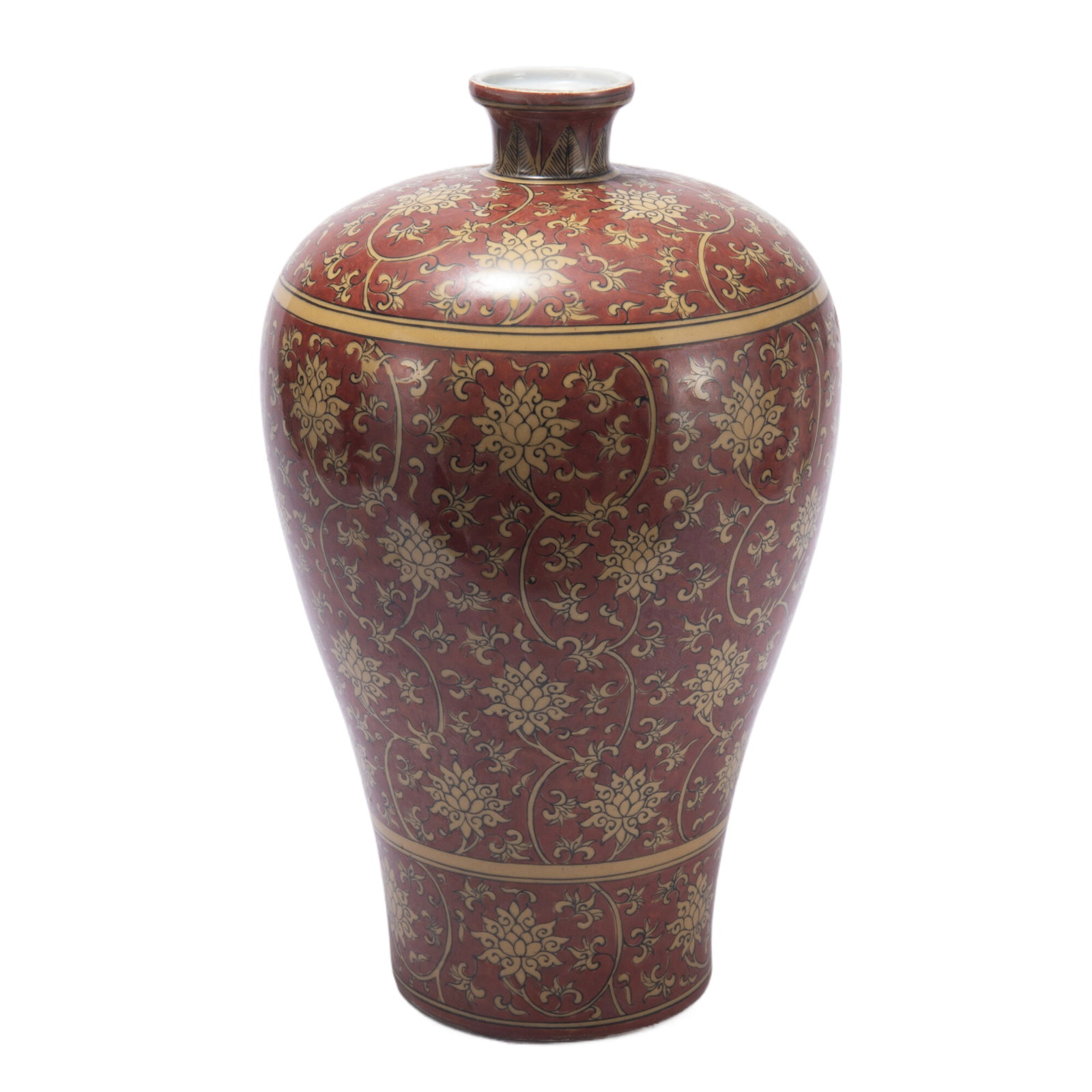 A CHINESE RED AND YELLOW ENAMELED VASE MEIPING (1 of 10)