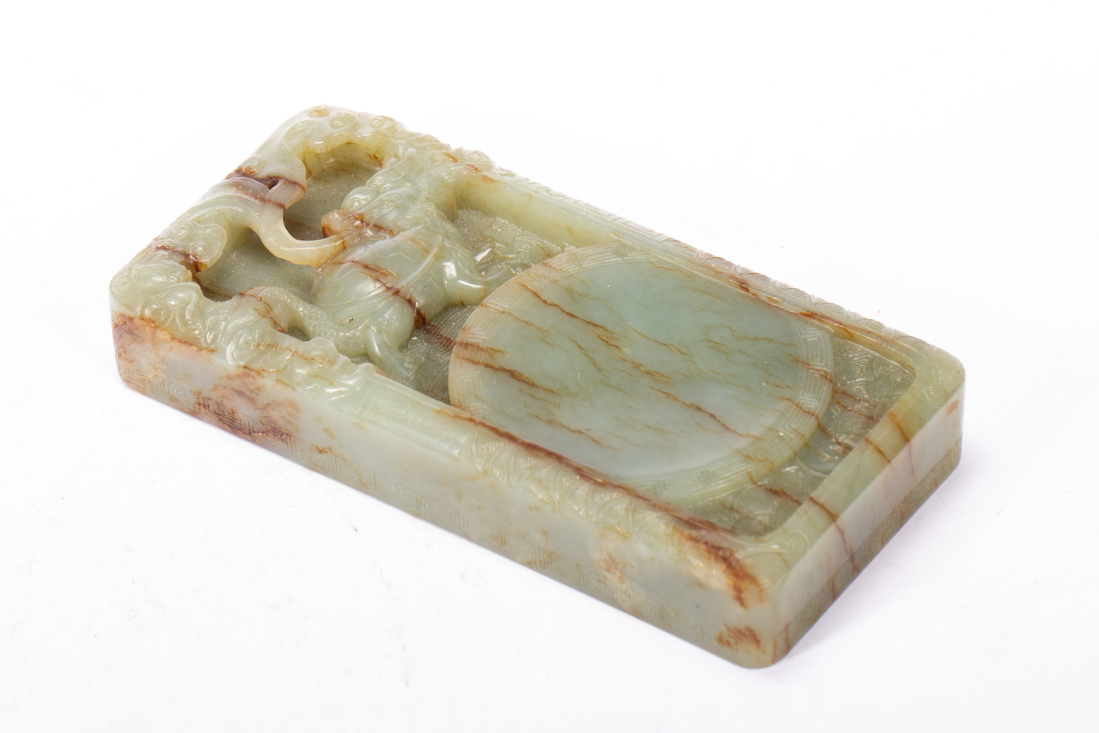 A CHINESE CELADON HETIAN JADE RECTANGULAR INKSTONE (1 of 9)
