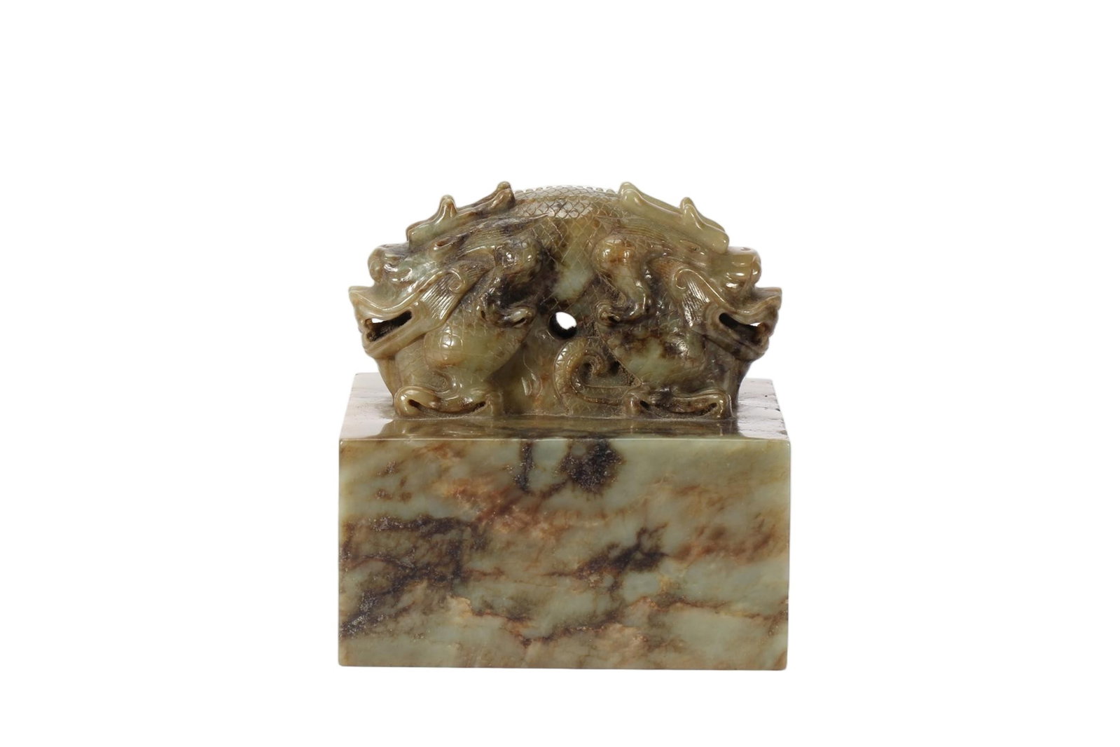 A CHINESE ARCHAIC JADE TWIN-DRAGON SQUARE IMPERIAL SEAL (1 of 9)