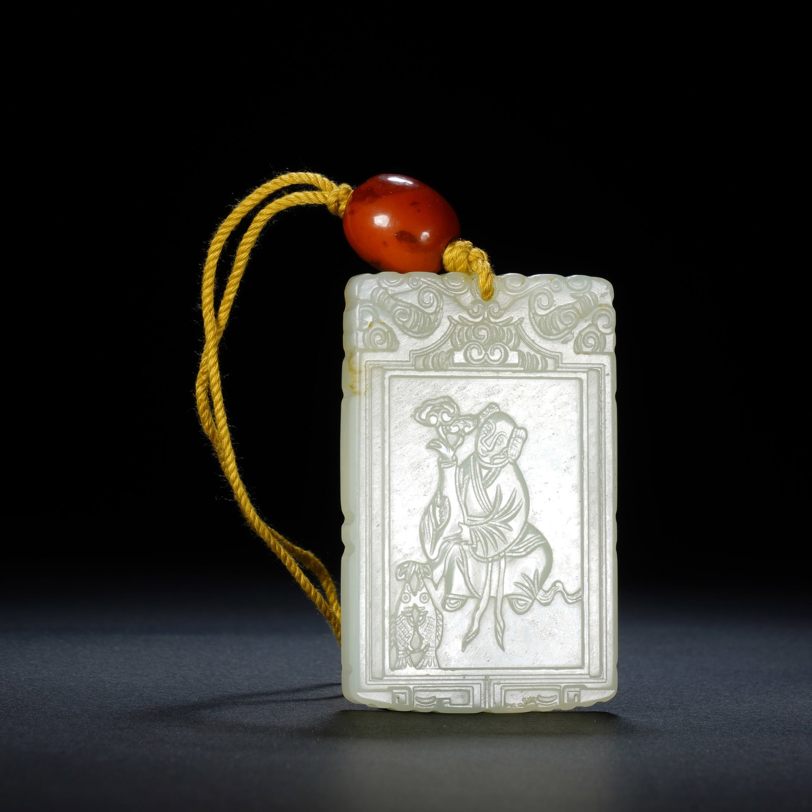 A CHINESE WHITE NEPHRITE FIGURAL PLAQUE (1 of 8)
