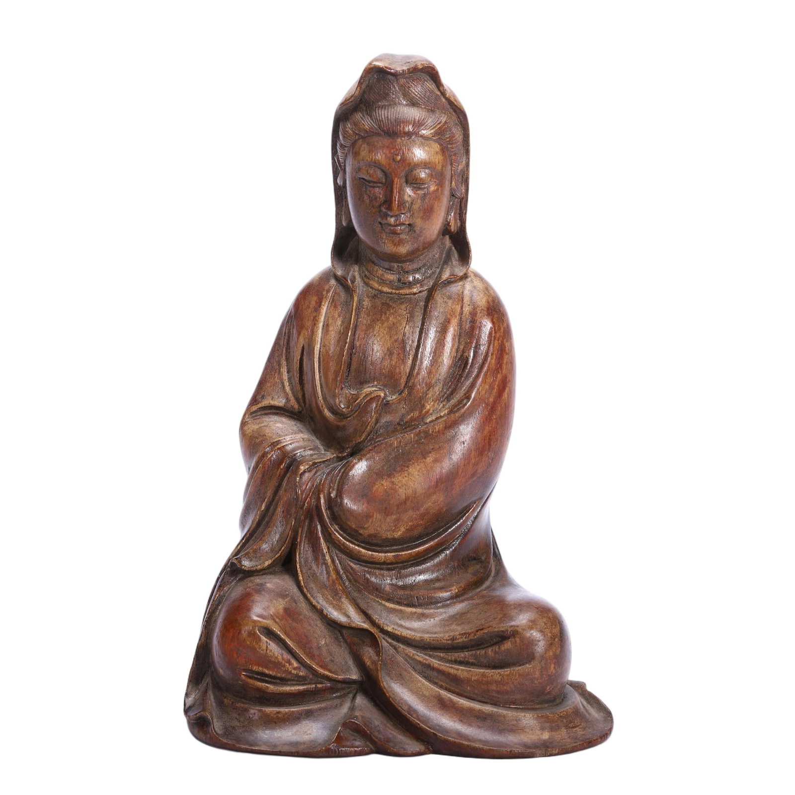 A CHINESE HUANGHUALI SEATED GUANYIN FIGURE (1 of 9)