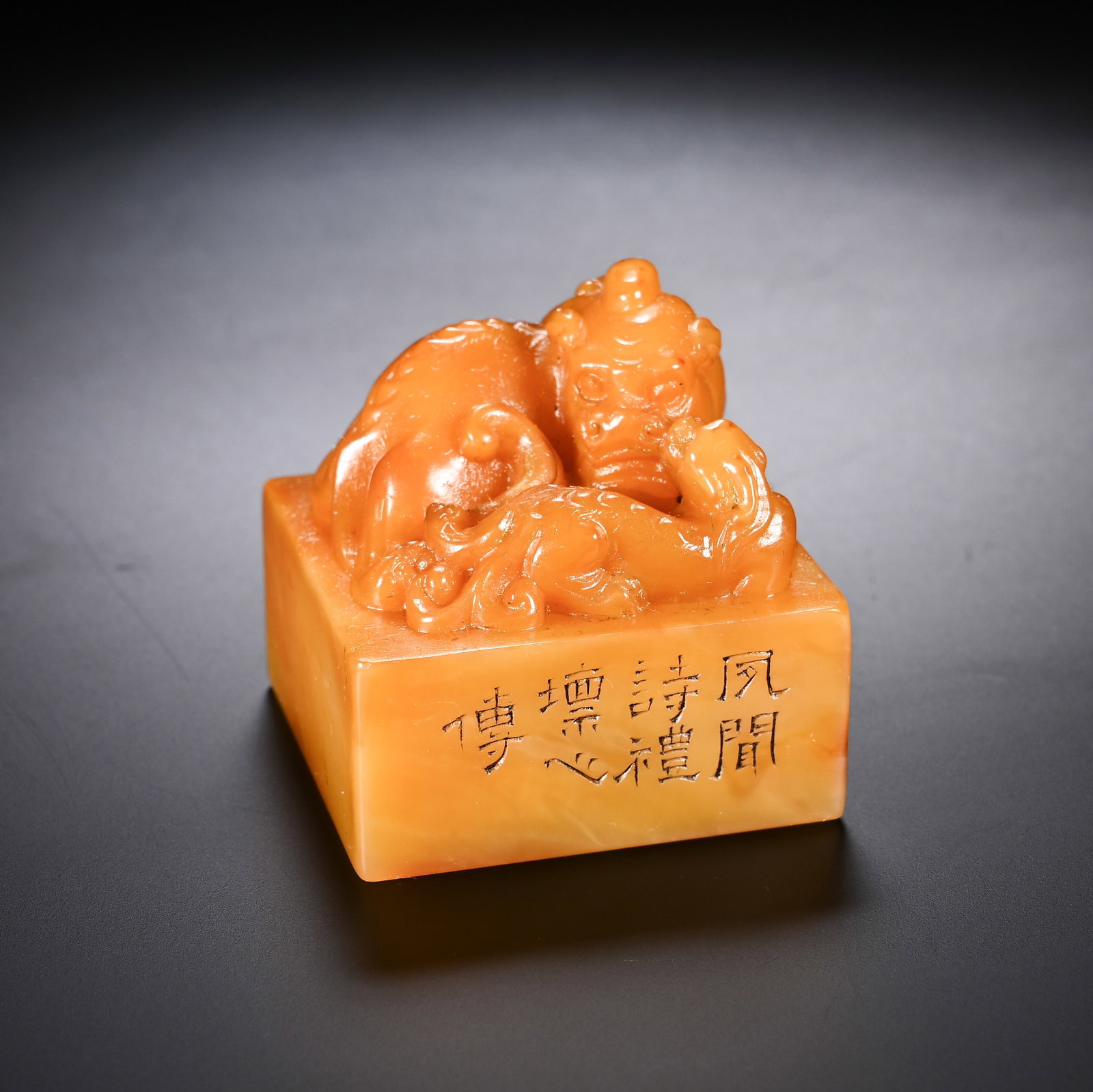 A CHINESE TIANHUANG STONE TWIN CHI DRAGON SQUARE SEAL