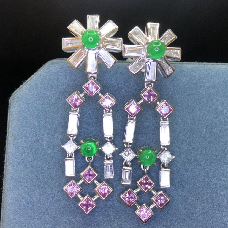 14K White Gold 1 CT Emerald & Sapphire Earrings (1 of 6)