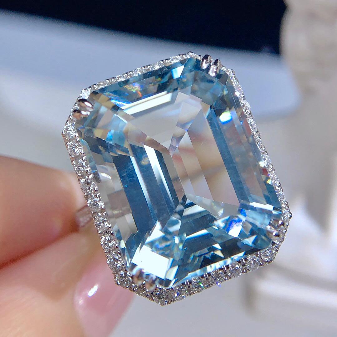 14K White Gold 14.19 CTW Aquamarine & Diamond Ring (1 of 6)