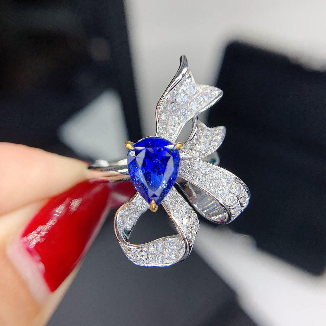 14K White Gold 2.99 CTW Sapphire & Diamond Ring (1 of 8)