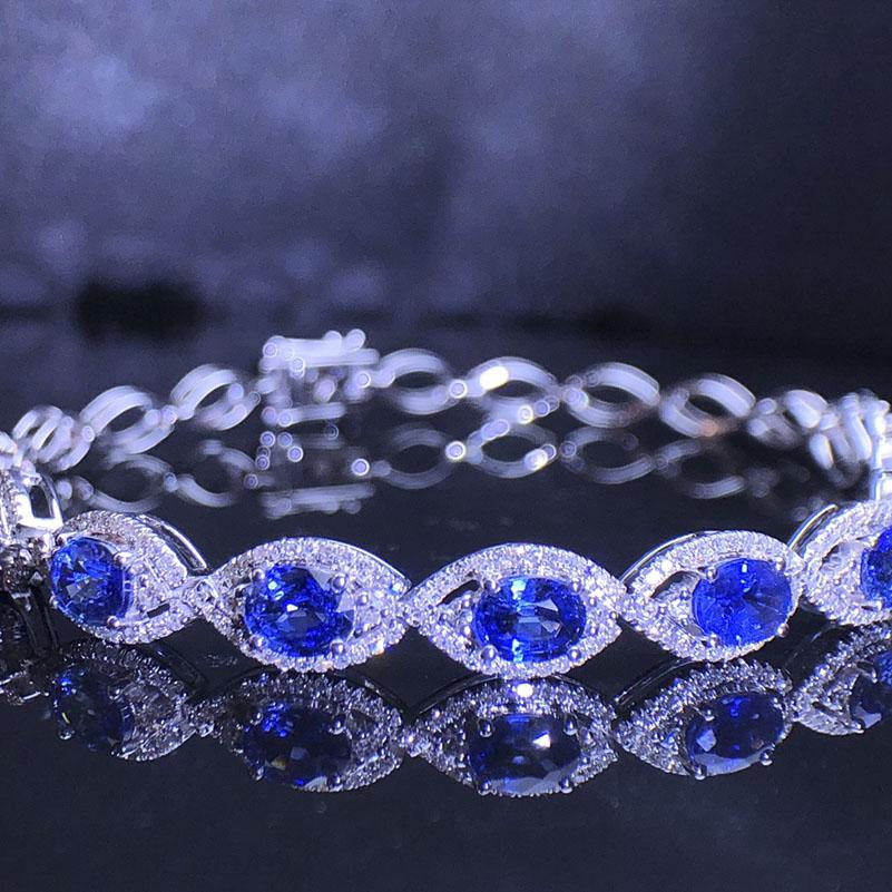 14K White Gold 4.86 CT Natural Sapphire & Diamond Bracelet with Certificate (1 of 6)