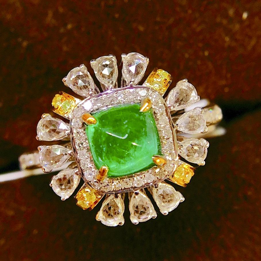 14K White Gold 1.15 CT Natural Emerald & Diamond Ring with Certificate (1 of 5)