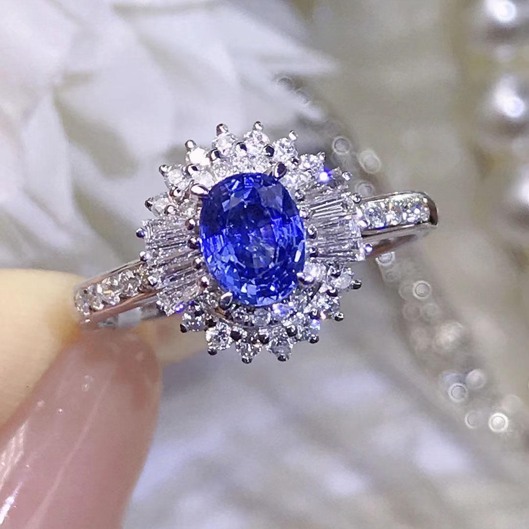 14K White Gold 1.27CT Sapphire & Diamond Ring with Certificate (1 of 5)