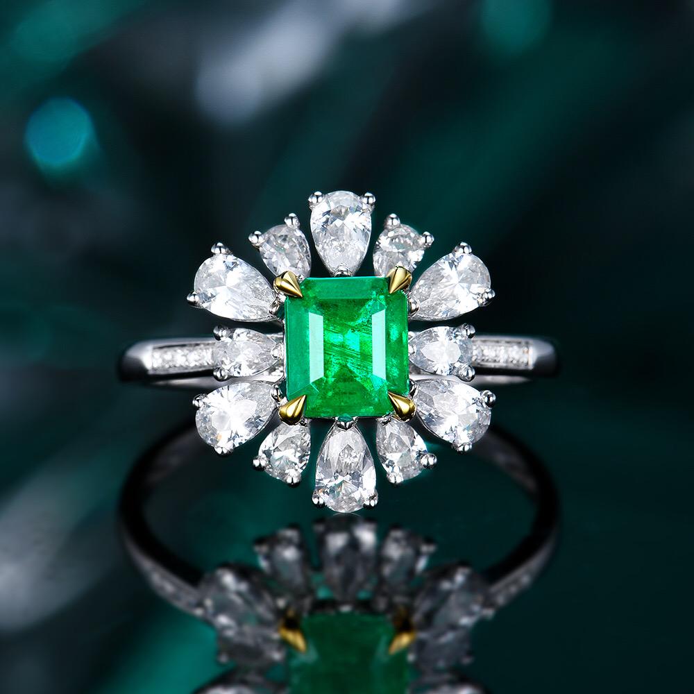 14K White Gold 1.2 CTW Vivid Green Emerald & Diamond Ring (1 of 8)