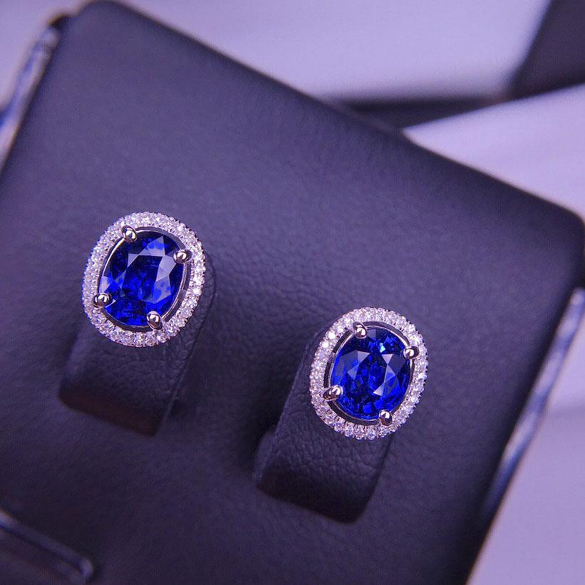 14K White Gold 2.2 CT Sapphire & Diamond Earrings (1 of 7)