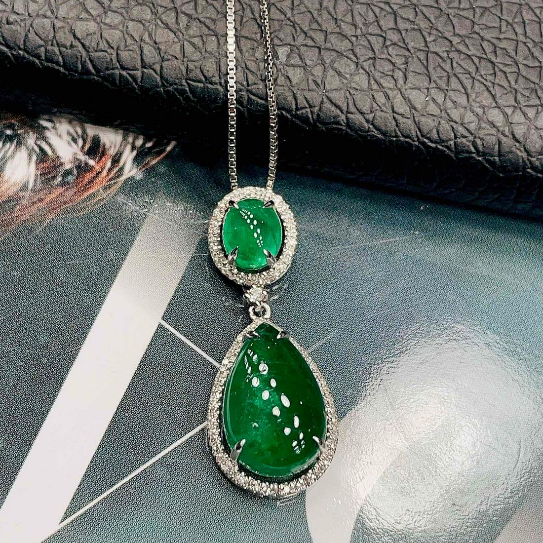 14K White Gold 5.54 CT Emerald & Emerald Pendant (1 of 7)