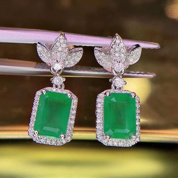14K White Gold 2.88 CT Emerald & Diamond Earrings (1 of 6)
