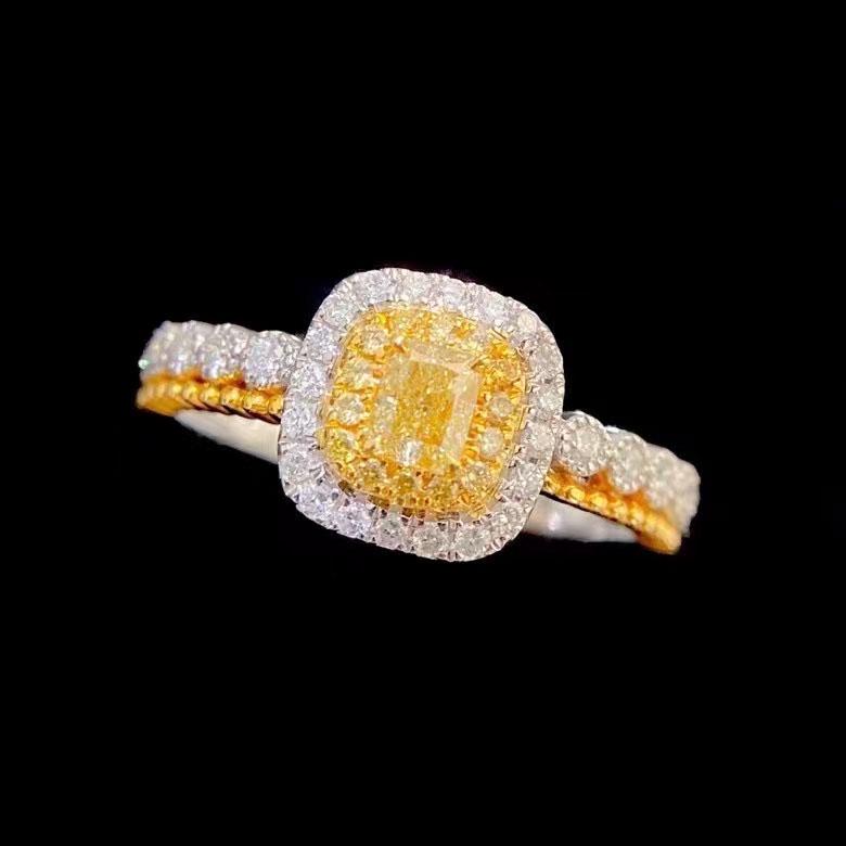 14K Yellow Gold 0.5 CTW Natural Yellow Diamond Ring with Certificate: Ref:2022819002 Gold Content:14K Yellow Gold For people:Women Ring Size:7.25US Main Gemstone:Yellow Diamond Number of Gemstone:1 Shape:Cushion Carat Weight:0.21ct Color:Fancy Yellow Cut Grade:G